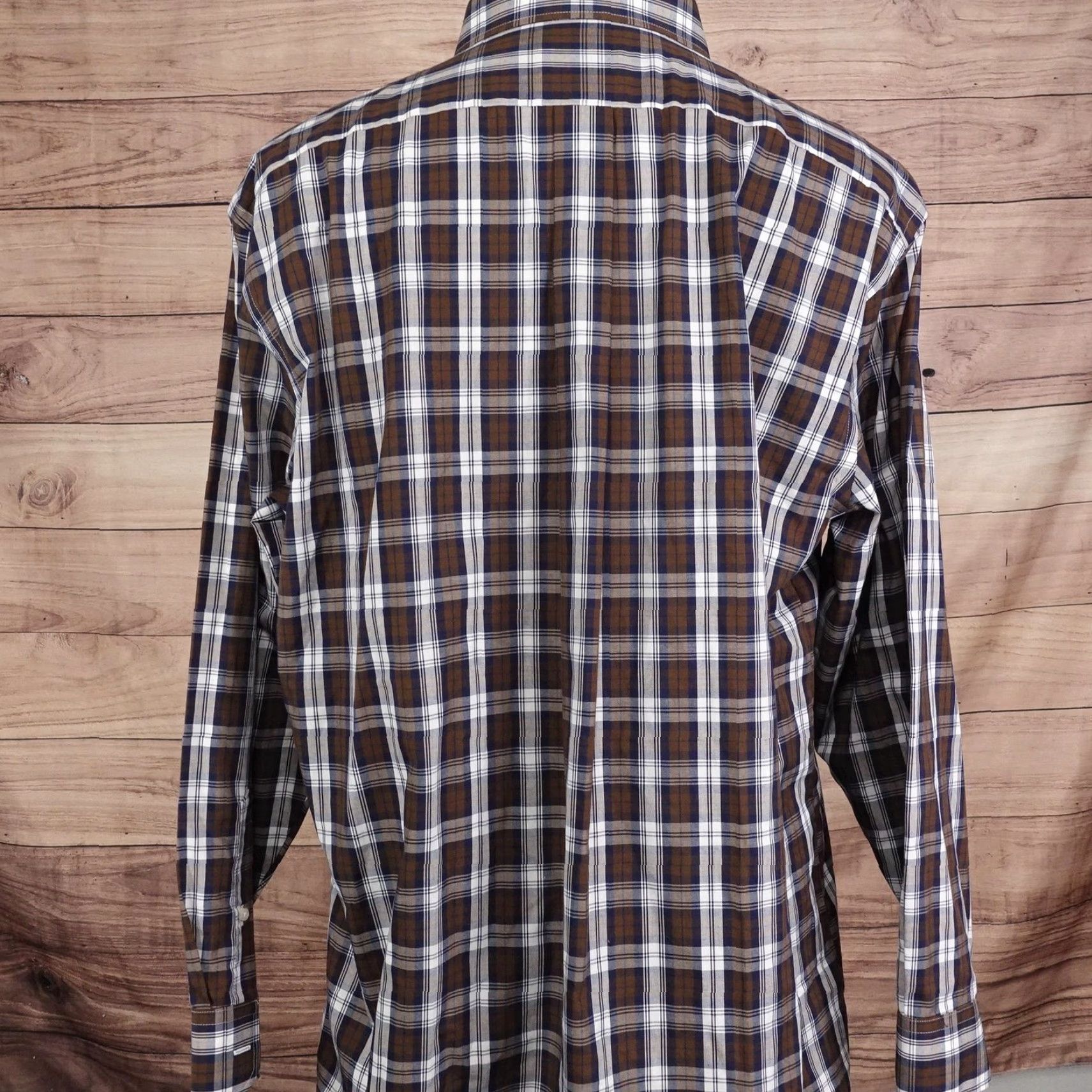 Stafford Stafford Dress Shirt Mens 17.5 34/35 Brown Plaid Regular Fit Travel Easy Care Shirt Mens Regular 17.5 34/35 Brown Plaid Easy Care Size 48R - 4 Thumbnail