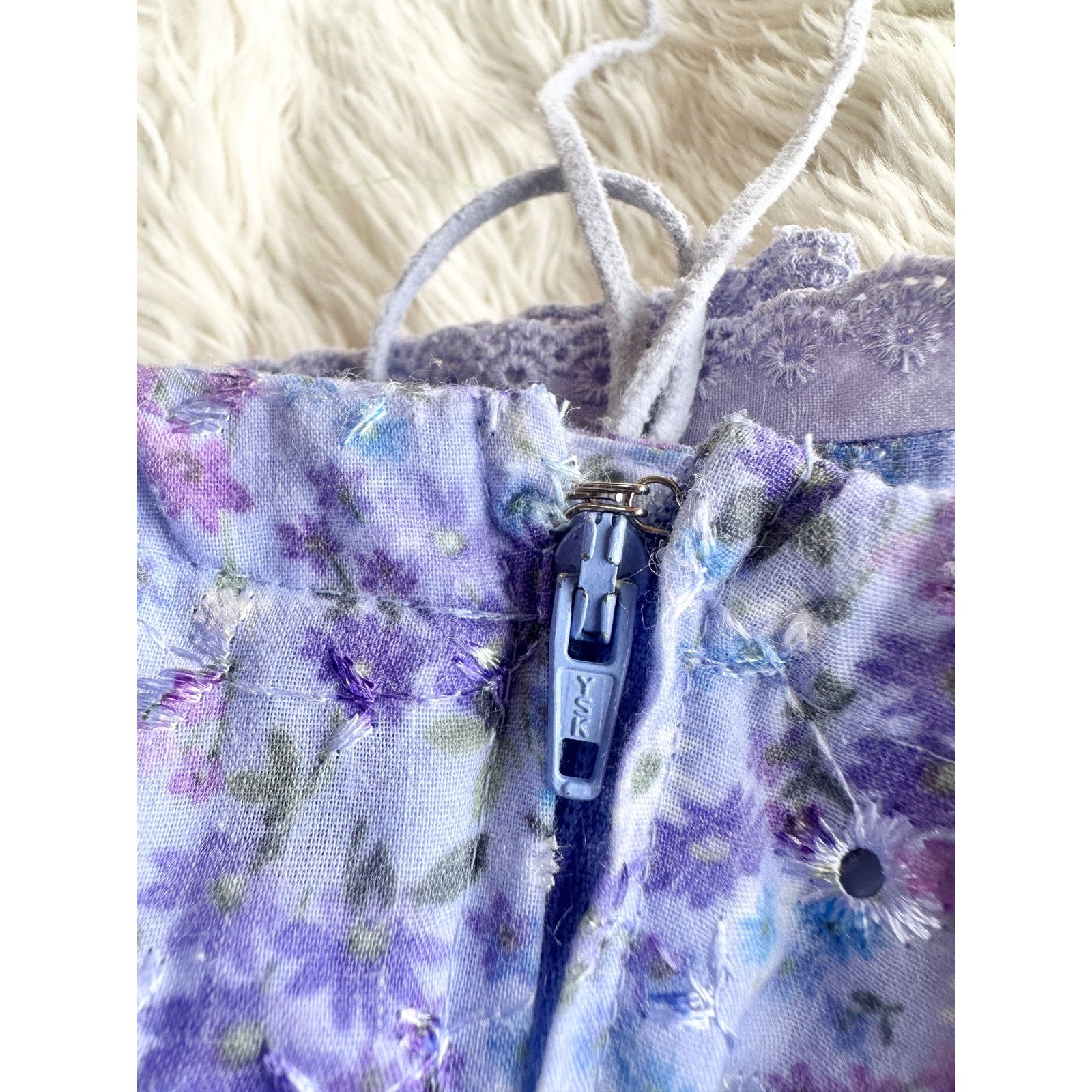 Other Y2K Ditsy Periwinkle Embroidered Eyelet Skirt S/M Size 29" - 10 Thumbnail
