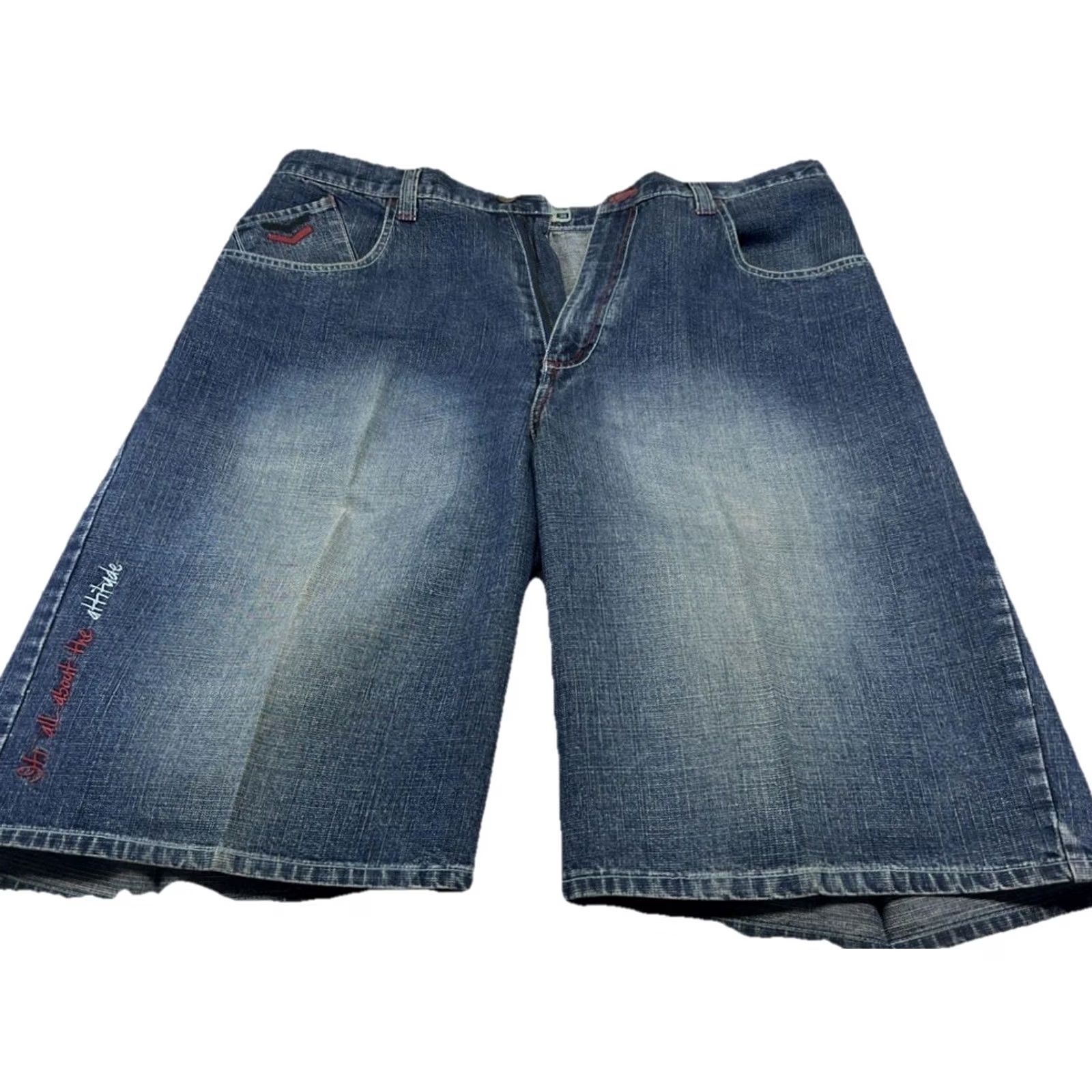 Vintage VINTAGE Attitude Y2K Baggy Denim Shorts Mens 38 Jorts Embroidered Hip Hop Streetwear Casual Distressed Cargo Pockets Size US 38 / EU 54 - 2 Thumbnail
