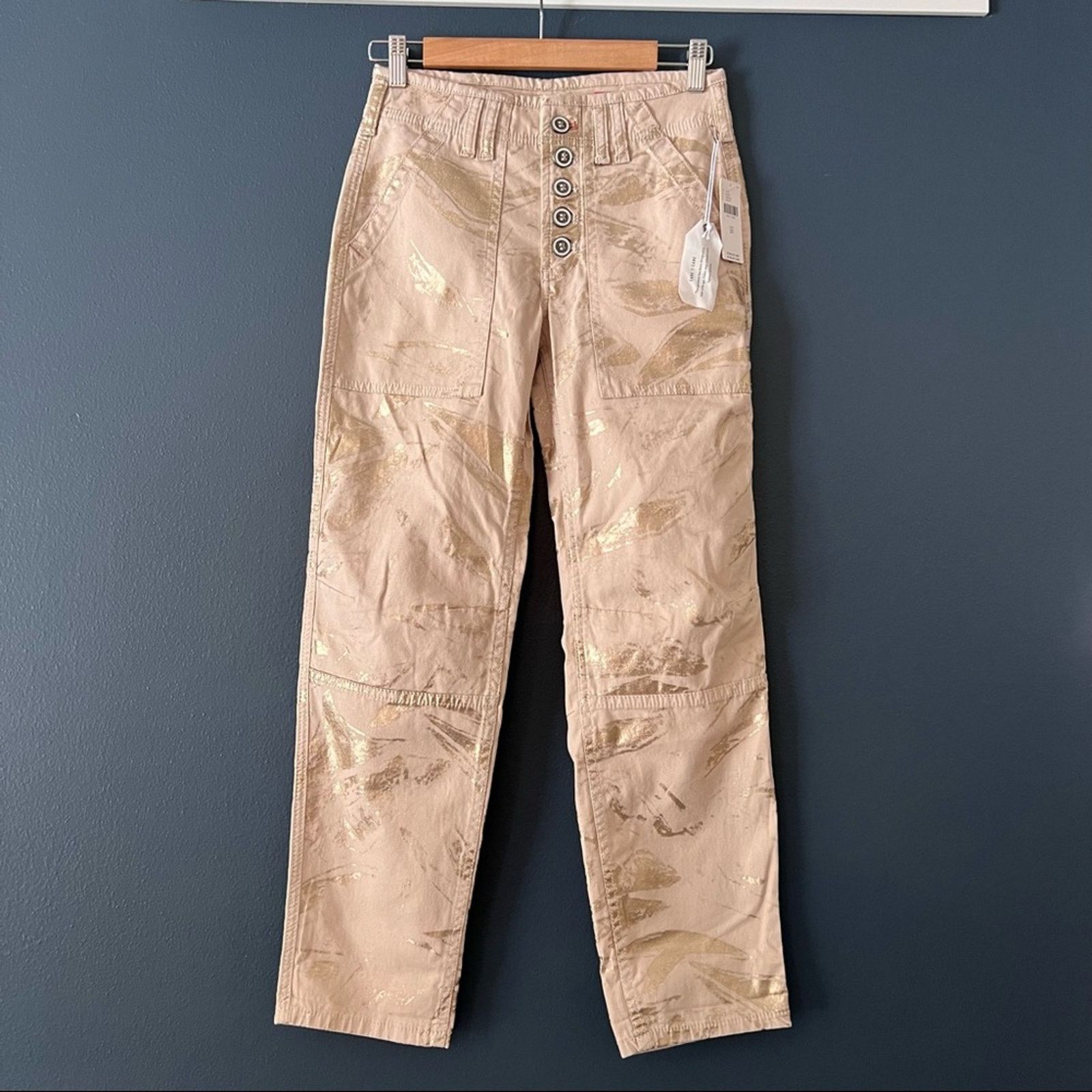 Anthropologie Anthropologie Wanderer utility pant khaki and gold painted Size 28" / US 6 / IT 42 - 1 Thumbnail