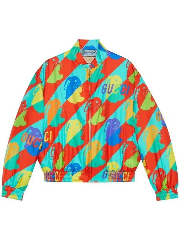 o1s1wg110125 Bunny Print Twill Zip Jacket in Multicolor