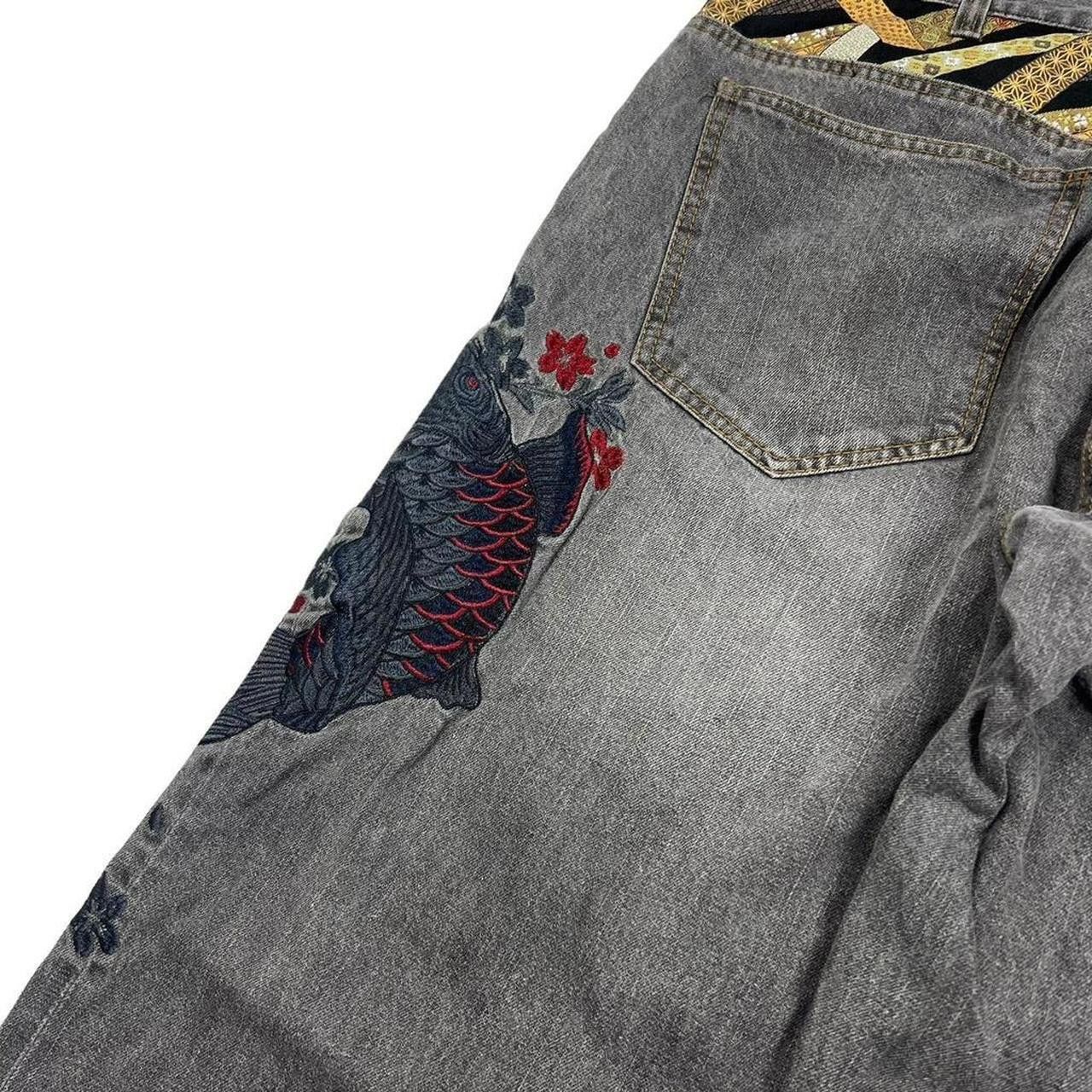 Japanese Brand Vintage Embroidered Koi Fish Japanese Denim Jeans Waist 42” Size US 42 / EU 58 - 3 Thumbnail