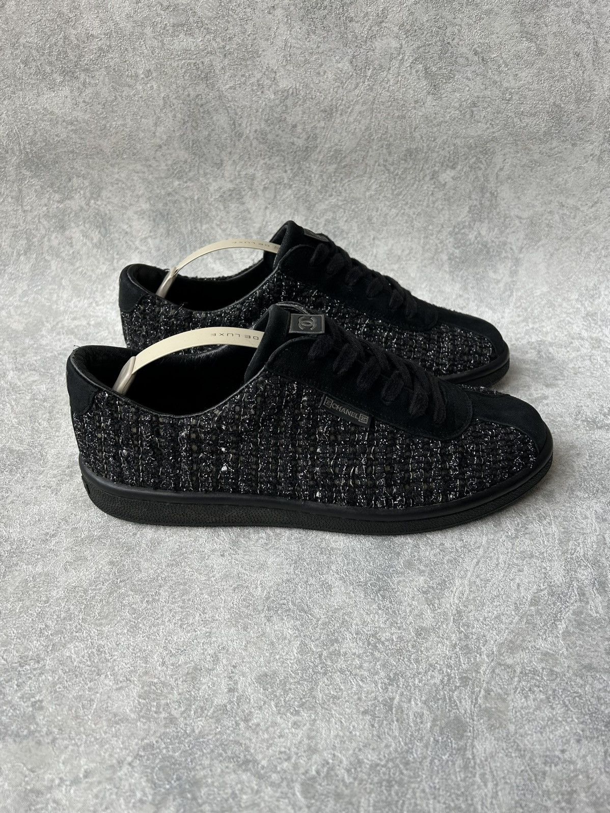 Chanel Chanel Coco Mark Black Tweed Sneakers Size US 8 / IT 38 - 3 Thumbnail