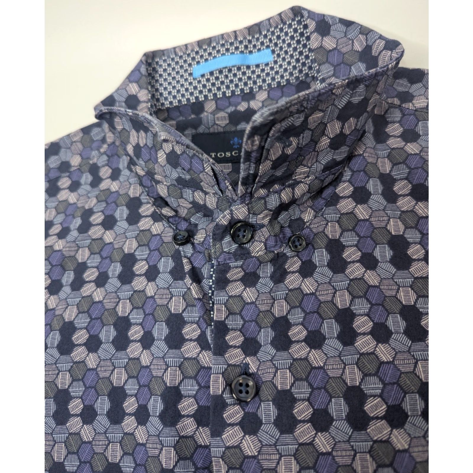 Vintage Toscano Shirt Mens Large Purple Print Short Sleeve Button Down Cotton Hexagon Size US L / EU 52-54 / 3 - 6 Thumbnail