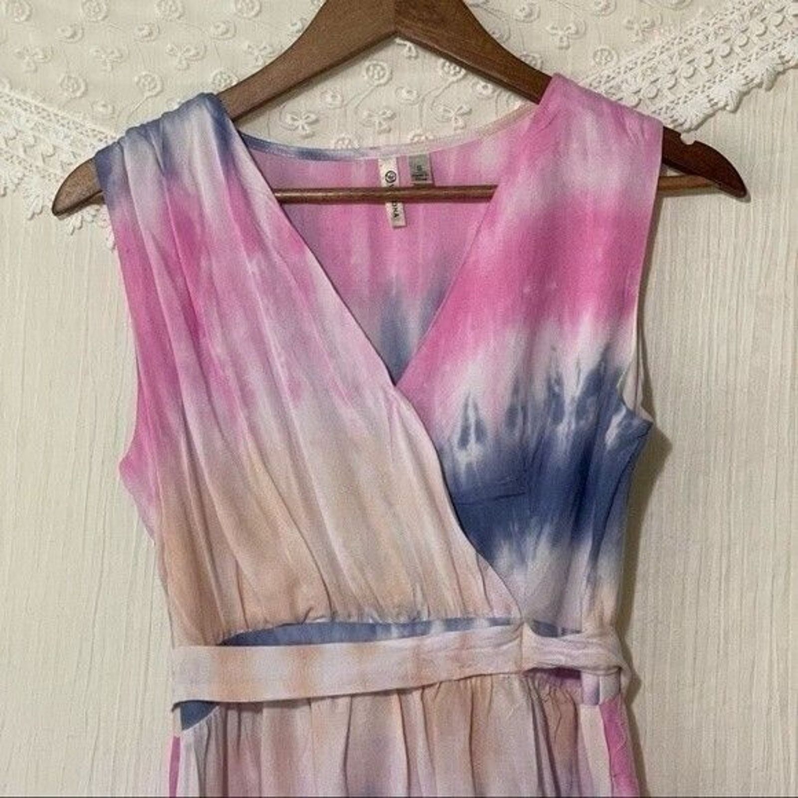 Other Versona Asymmetrical Tie-Dye Pink/Blue V-Neck Top Small Size S / US 4 / IT 40 - 3 Thumbnail