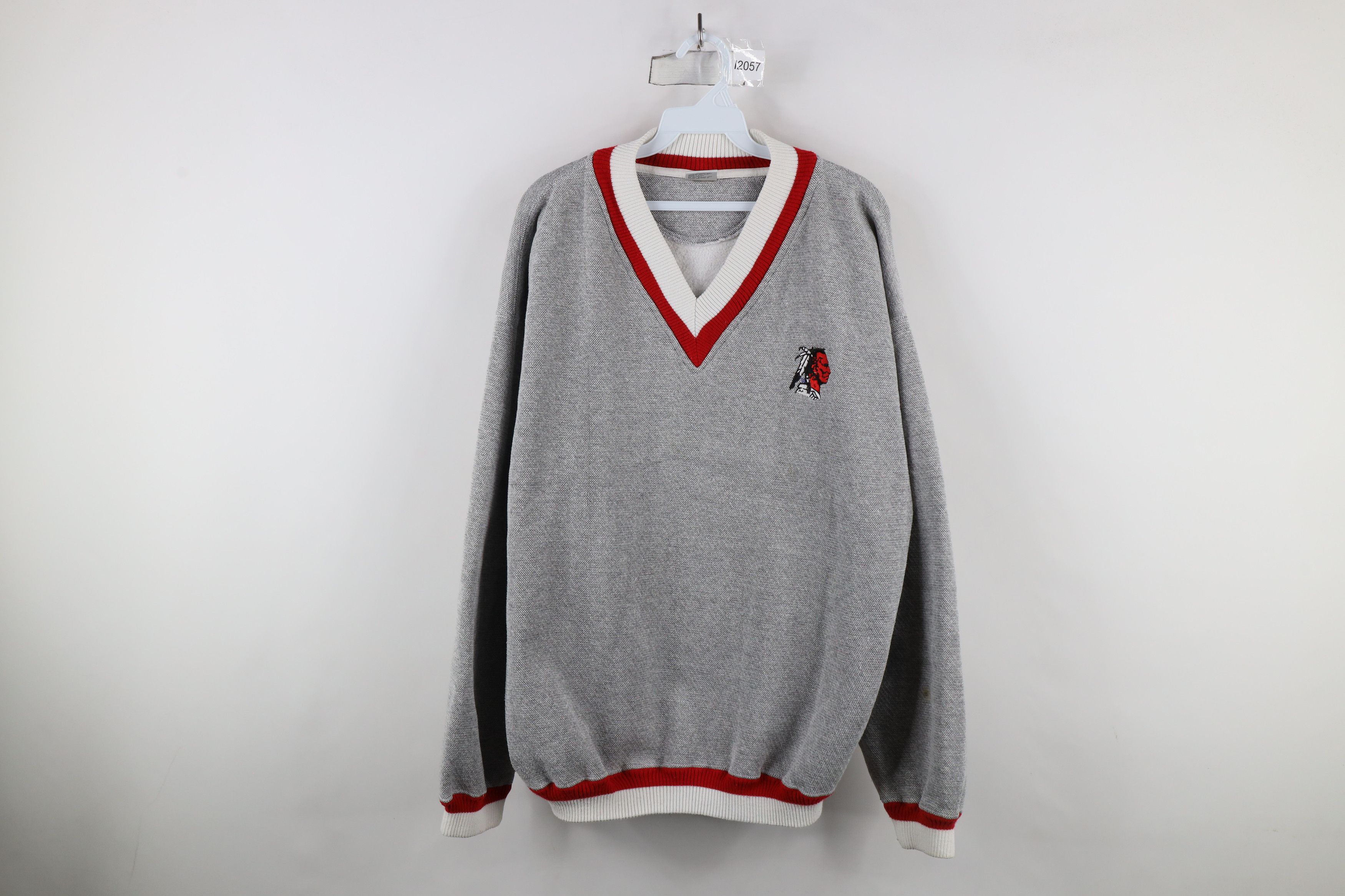 Vintage Vintage 90s Streetwear Striped Indian Head V-Neck Sweatshirt Size US XL / EU 56 / 4 - 1 Thumbnail