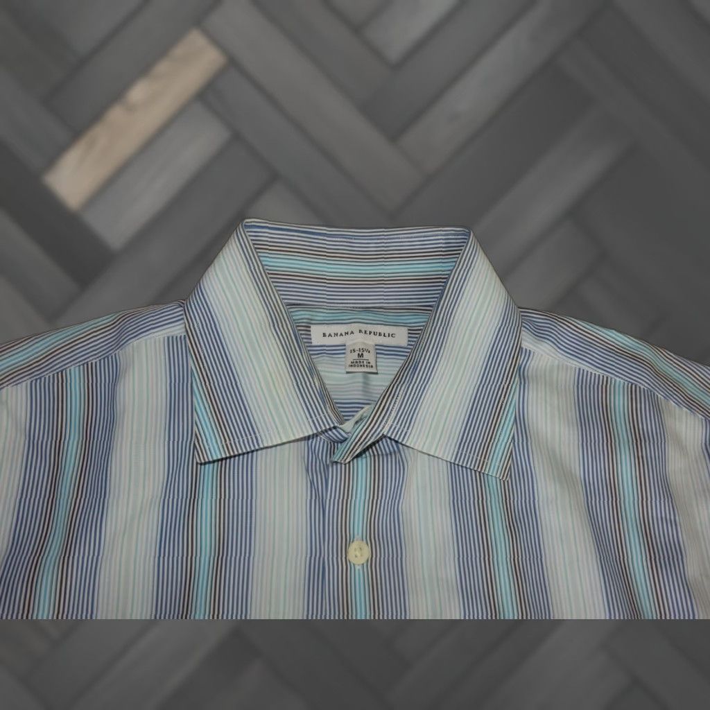 Banana Republic VINTAGE Banana Republic Men's Shirt Long Sleeve Button-Up Size M Blue Striped Cotton Size US M / EU 48-50 / 2 - 1 Thumbnail