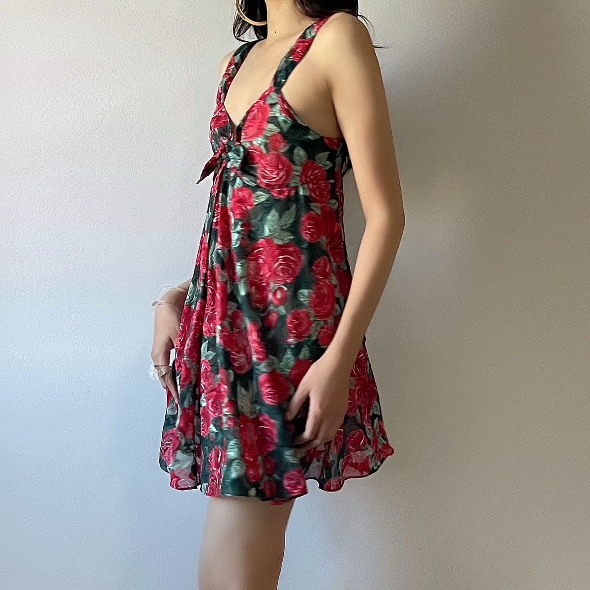Victoria's Secret × Vintage Vintage 1990's Green Red Roses Chiffon Sheer Slip Dress /S-M Size M / US 6-8 / IT 42-44 - 3 Thumbnail