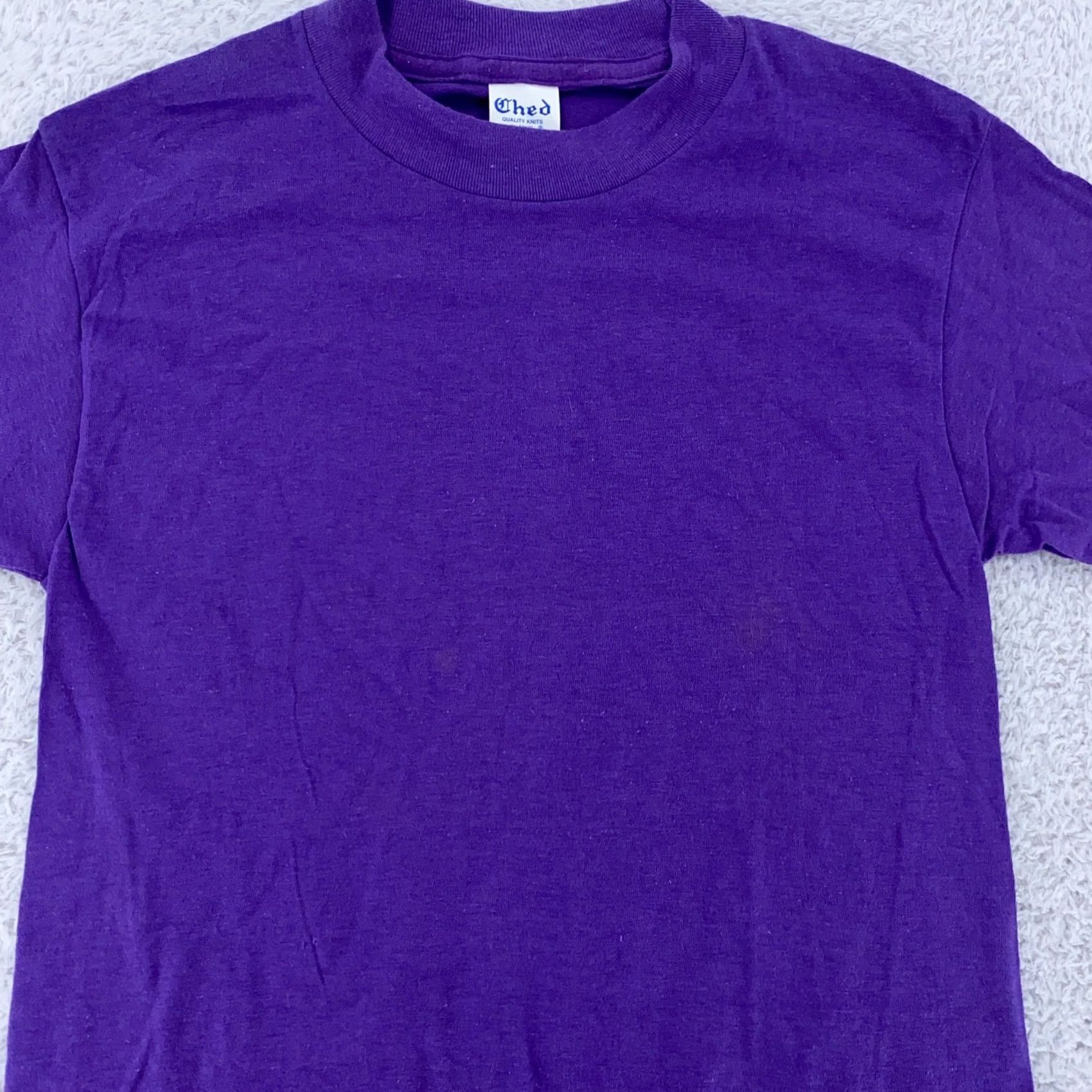 Vintage VINTAGE Ched Purple Shirt XXXS Regular Short Sleeve Polyester Cotton 50/50 Crew Neck Men T-Shirt Made USA 80s Tee Size US XXS / EU 40 - 2 Thumbnail