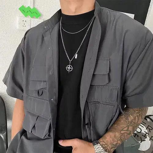 Jewelry Silver Four Pointed Star Fashion Titanium Necklace, Men's