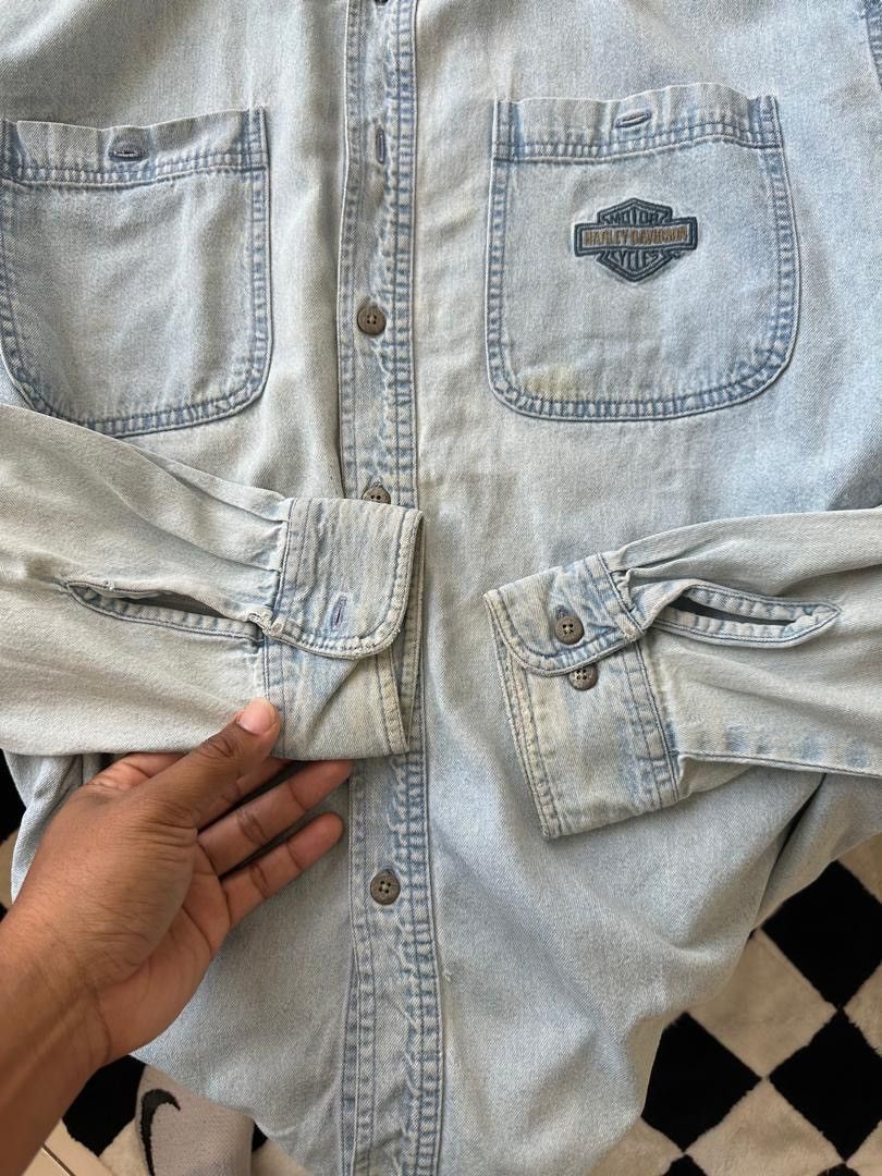 Harley Davidson × Vintage HARLEY DAVIDSON LIGHT BLUE BUTTON SHIRT Size US XL / EU 56 / 4 - 5 Thumbnail