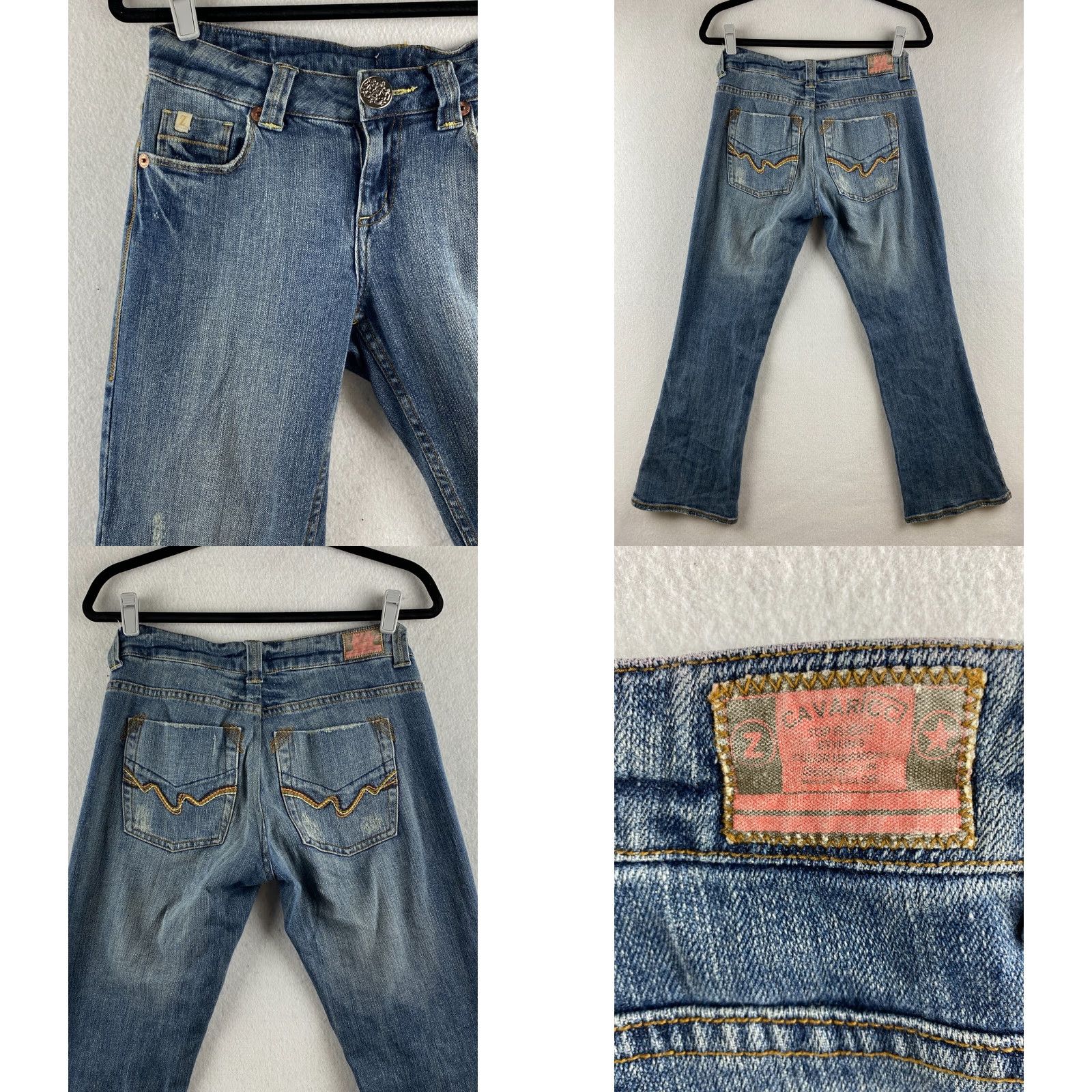 Denime Z Cavaricci Jeans Womens 9 30x29 Bootcut Dark Wash Distressed Denim Blue Jeans Womens Size 9 Regular Bootcut Distressed Pockets 30 Dark Blue Size 30" / US 8 / IT 44 - 8 Thumbnail