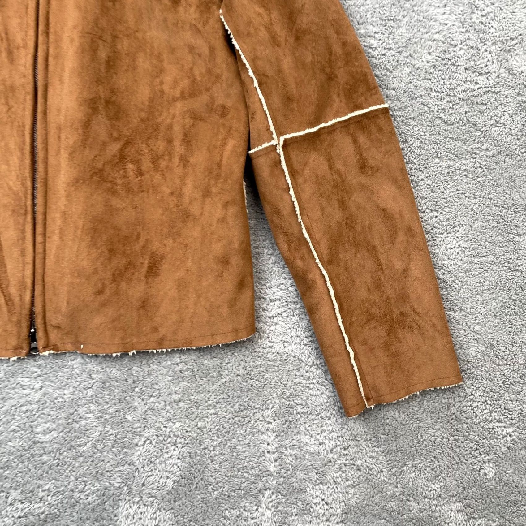 Vintage VINTAGE True Grit Jacket Womens Medium Brown Tumbled Faux Suede Coat Mock Neck Full Zip Mens? Size M / US 6-8 / IT 42-44 - 2 Thumbnail