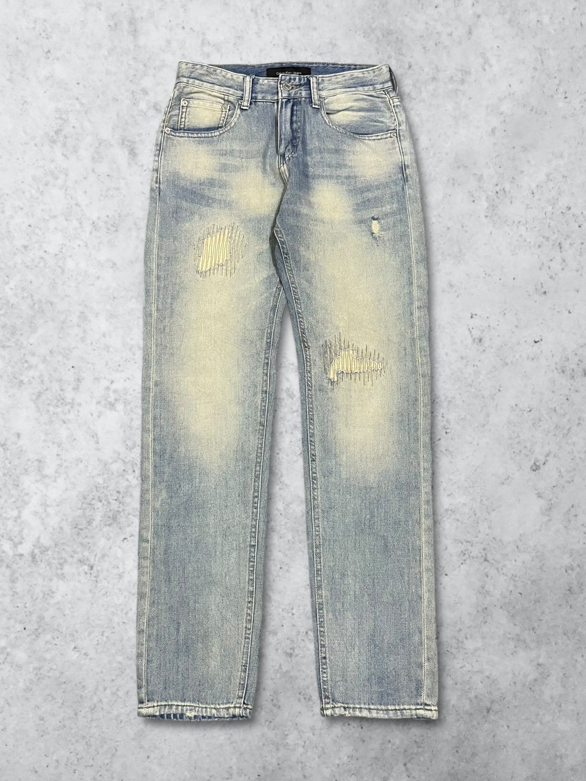 Calvin Klein Calvin Klein Faded Wash Sashiko Patches Y2K Straight Jeans Size US 29 - 1 Thumbnail