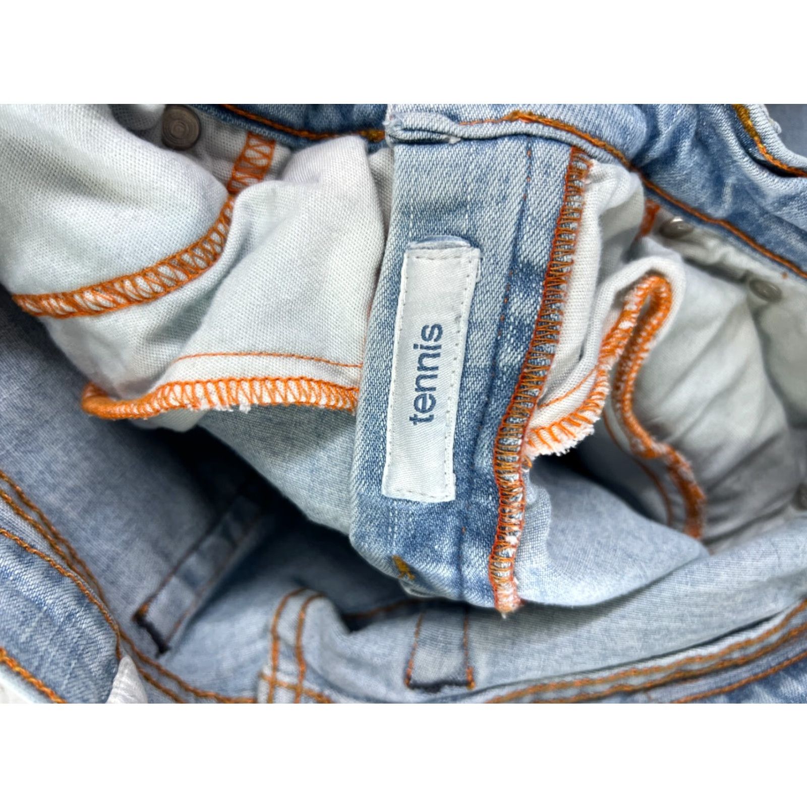 CO Tennis Jeans Co Jeans Women's 27x33 Blue Denim Distressed Flared 9 Regular Inseam 33 Cotton Blend 5-Pocket Closure Zip Vintage No Size 30" / US 8 / IT 44 - 7 Thumbnail
