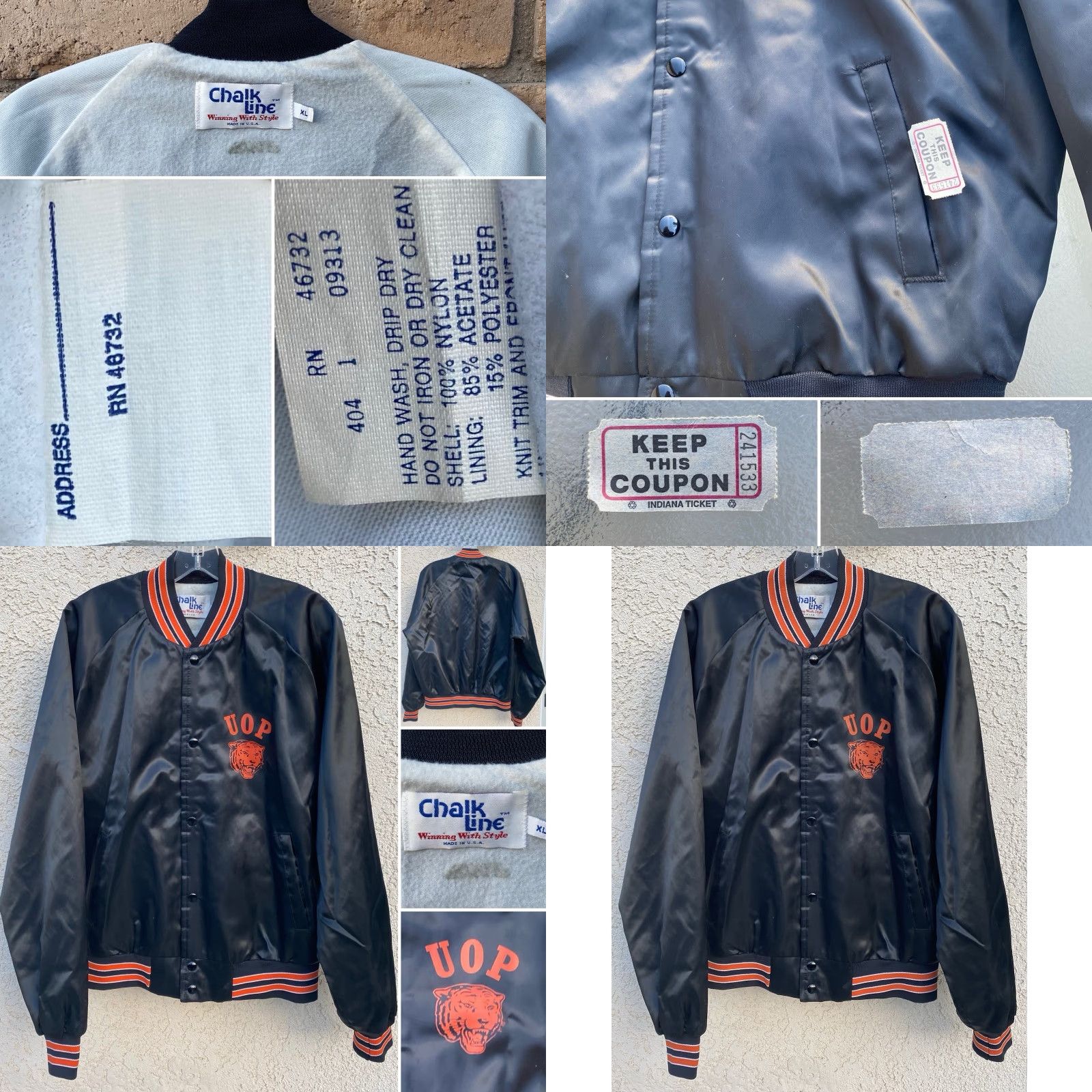 Chalk Line VINTAGE Chalkline UOP Tigers Satin Bomber Jacket Raglan Snap Front USA Made XL Jacket Men Black Satin Nylon Logo Lined USA USA University Cats 90s? Size US XL / EU 56 / 4 - 8 Thumbnail
