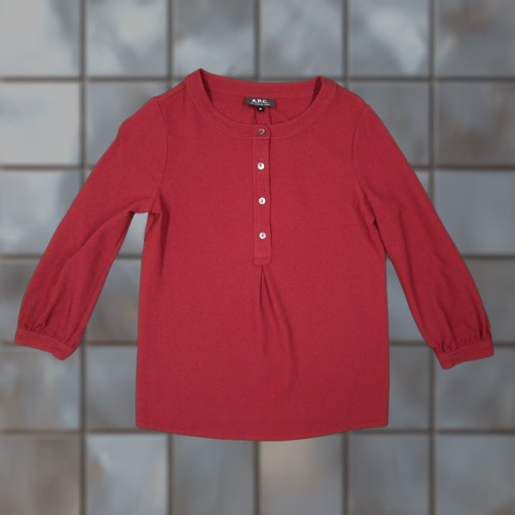 A.P.C. A.P.C. Shirt Women 26 Red Blouse 1/2 Button Up 3/4 Sleeve Made in Portugal Size XS / US 0-2 / IT 36-38 - 1 Thumbnail