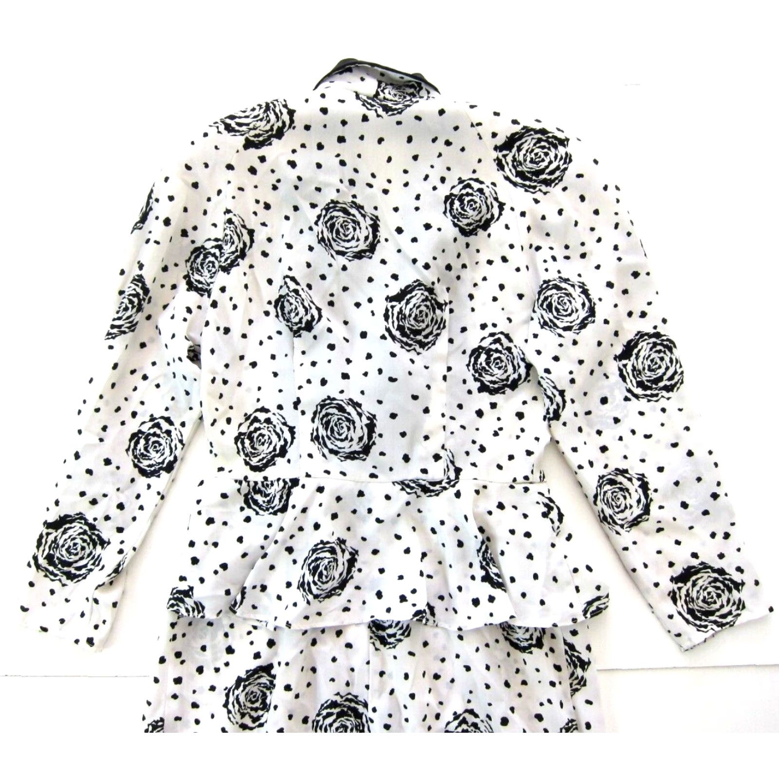Vintage VINTAGE Pacino California Black White Floral Polka Dot Ruffle Wrap Dress 7/8 M Size M / US 6-8 / IT 42-44 - 6 Thumbnail