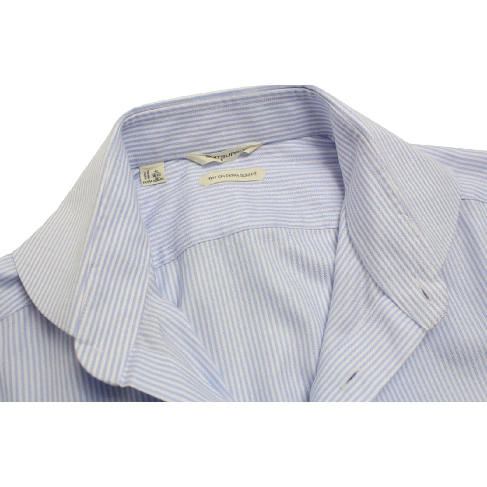 Suitsupply Suitsupply Try On Extra Slim Fit Formal Shirt Men's 42 / 16 1/2 Pinstriped Shirt - Blue - Cotton - Button-Up - Mens Size 42R - 4 Thumbnail