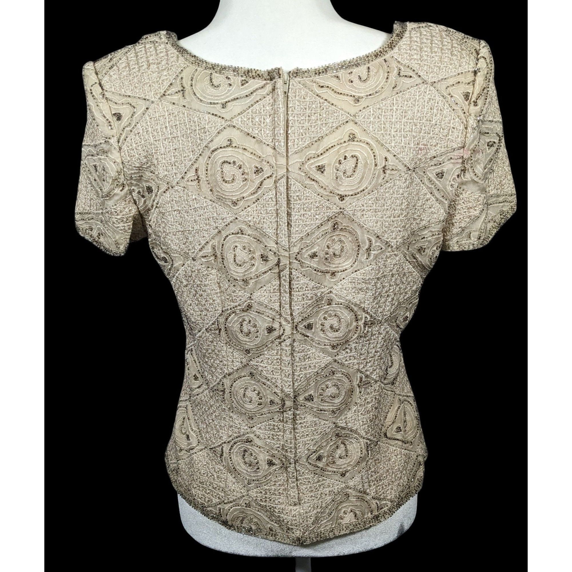 Oleg Cassini Vintage BlackTie By Oleg Cassini Silk Beaded Top Size Large Size L / US 10 / IT 46 - 3 Thumbnail