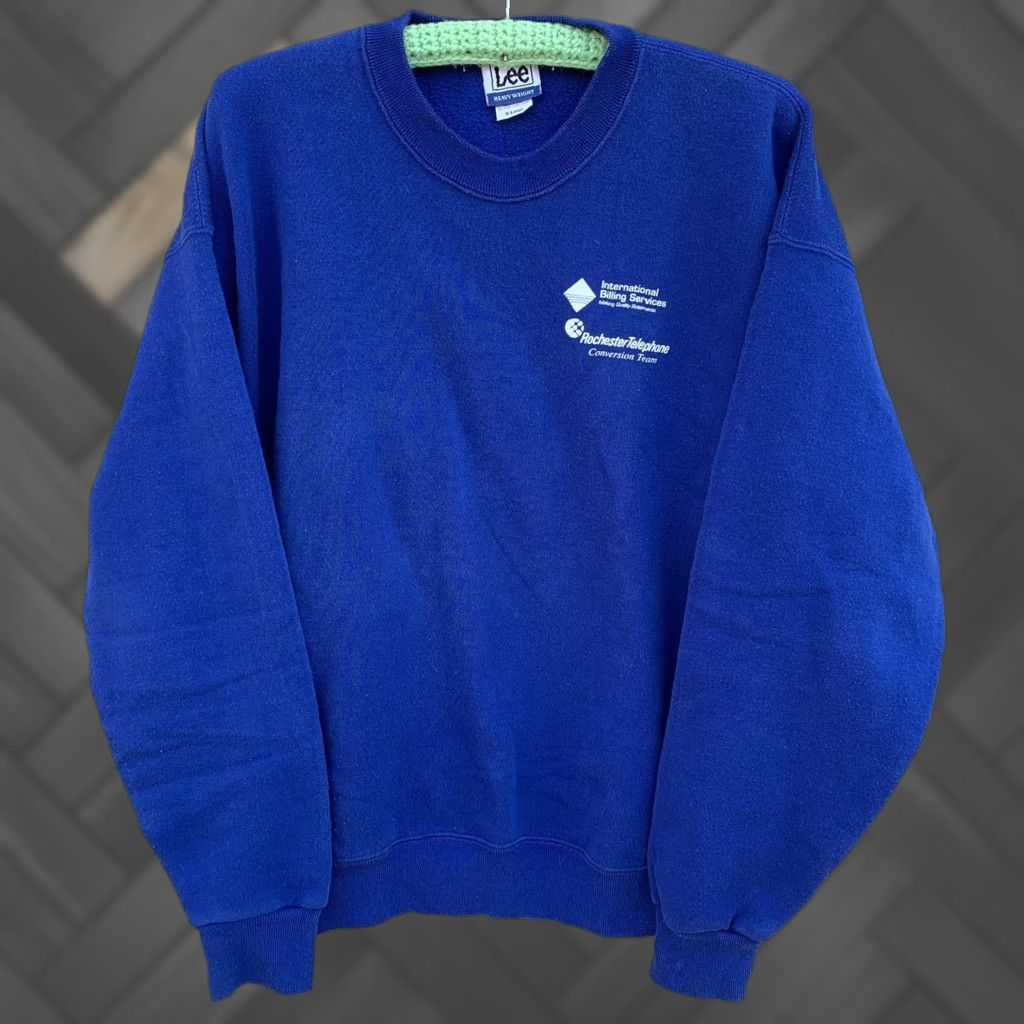 Lee VINTAGE Lee Sweatshirt Crew Neck Long Sleeve Pullover Blue XL Men Graphic Print Rochester Telephone International Billing Services Size US XL / EU 56 / 4 - 1 Thumbnail