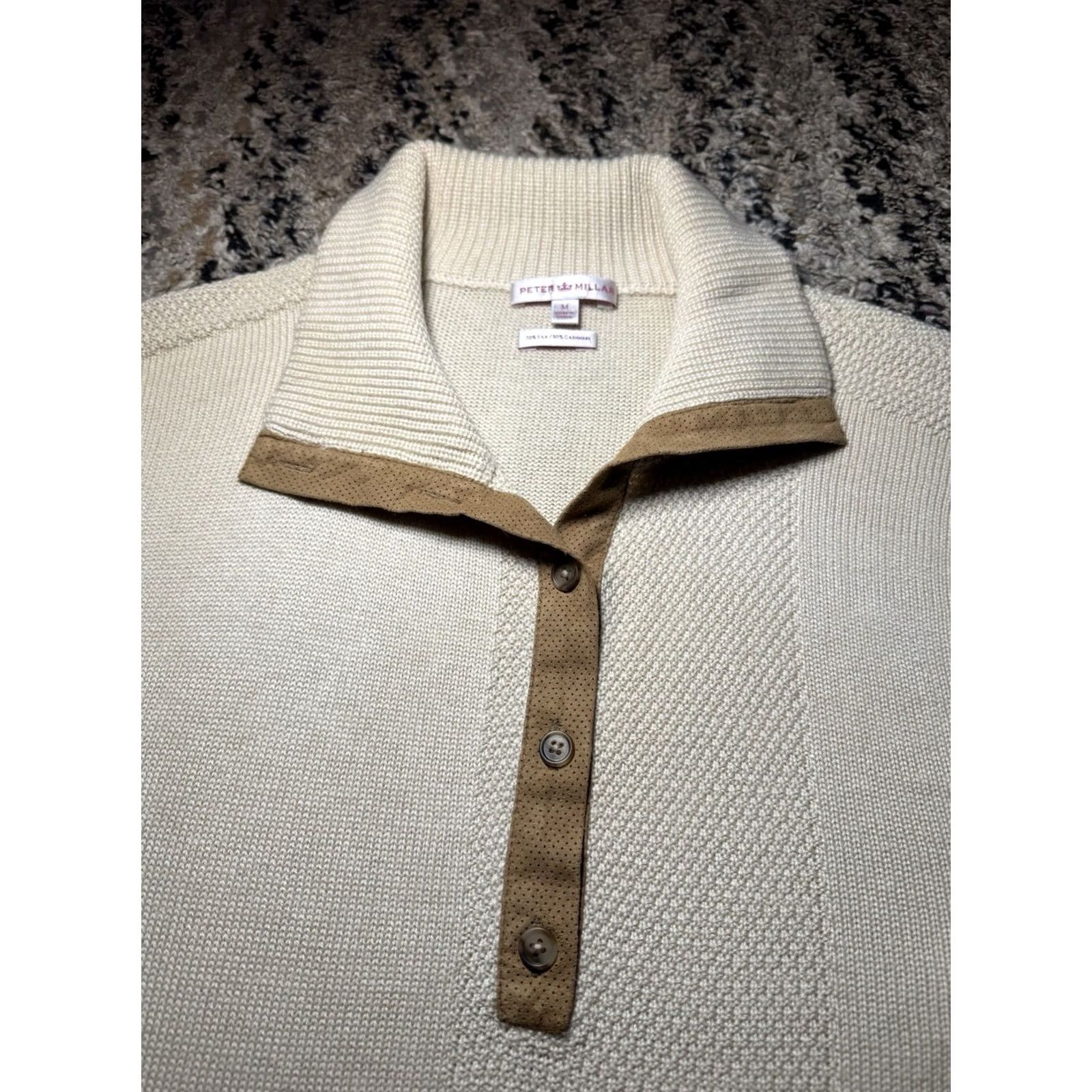 Peter Millar Peter Millar Polo Shirt Beige M Mens Silk Cashmere Blend Knit Stretch Short Sleeve Size US M / EU 48-50 / 2 - 4 Thumbnail