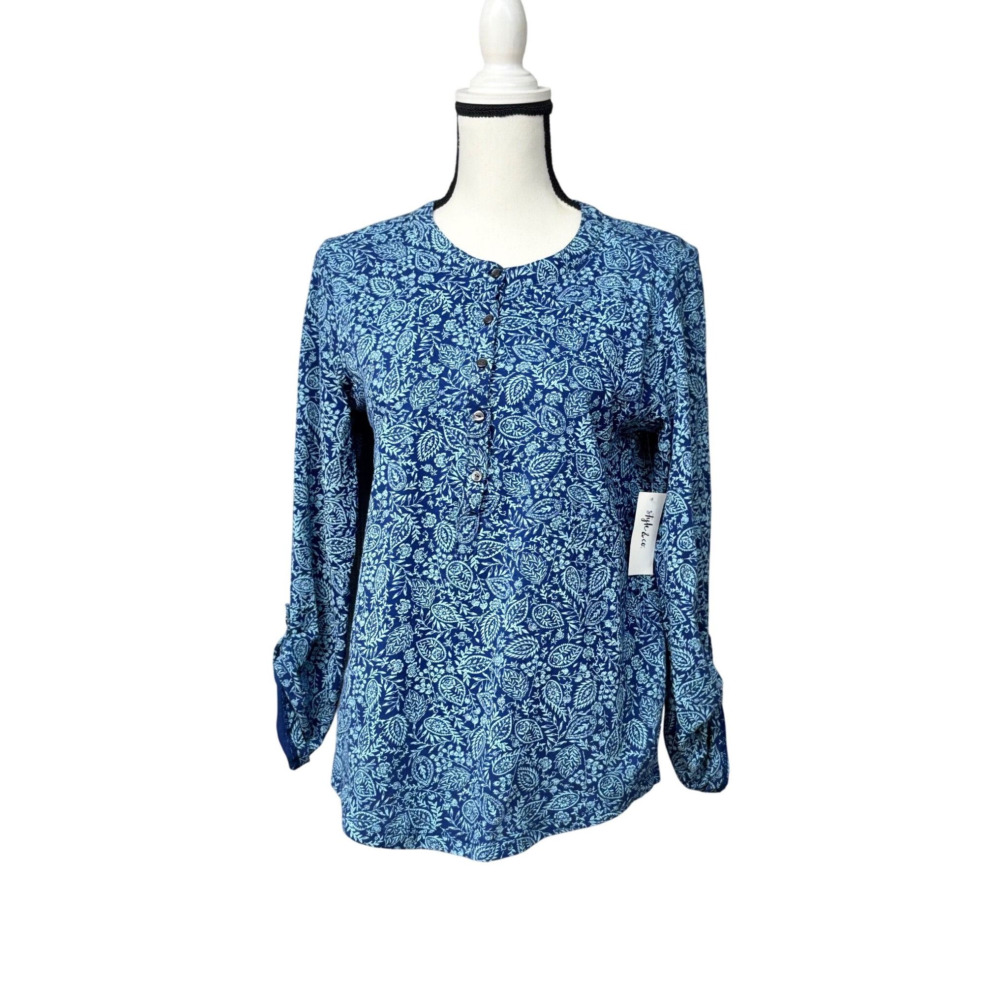 Style & Co Style & Co Cotton Printed Henley T-Shirt, Indigo Paisley, Sz Size M / US 6-8 / IT 42-44 - 1 Thumbnail