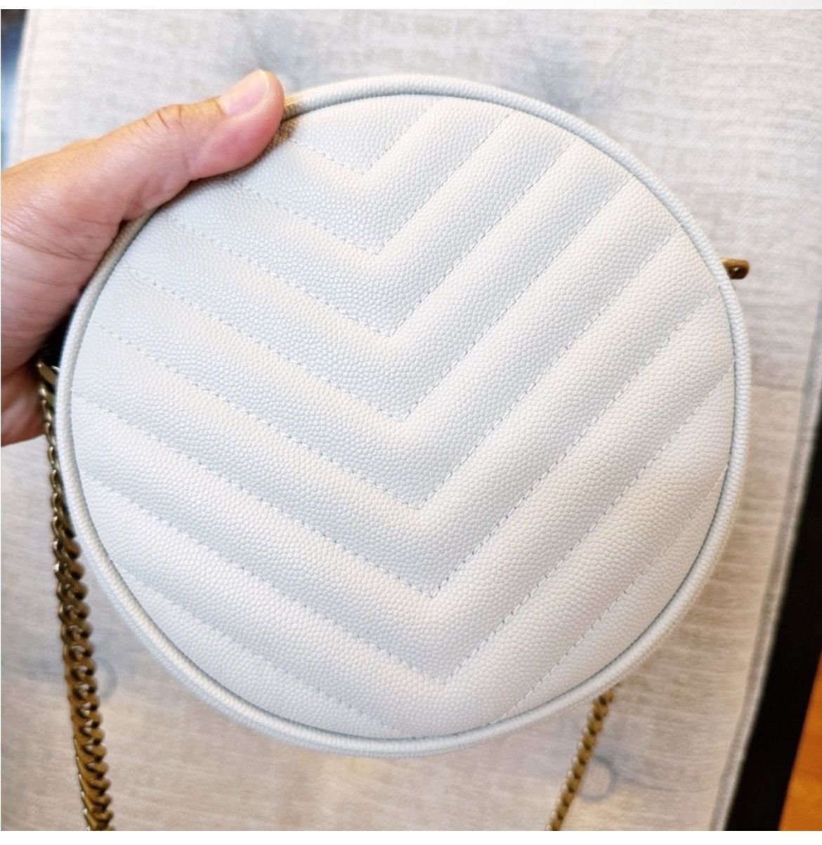 Saint Laurent Paris Auth Saint Laurent New Ivory Round Chevron YSL Crossbody Bag Size ONE SIZE - 11 Thumbnail