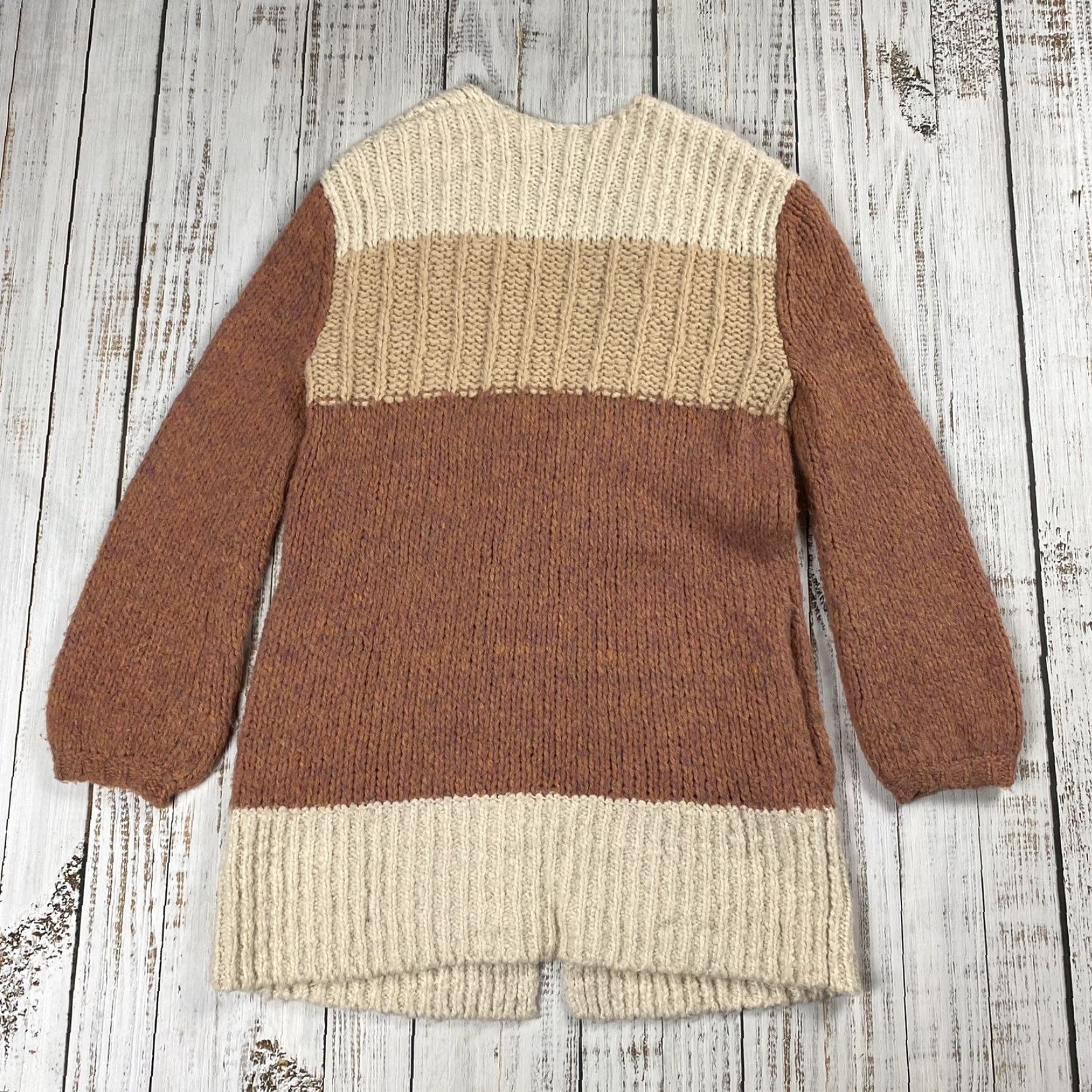 Free People FREE PEOPLE Cardigan Sweater Womens Oversized Chunky-Knit Colorblock Beige Fair/Medium? No N/A Size L / US 10 / IT 46 - 6 Thumbnail
