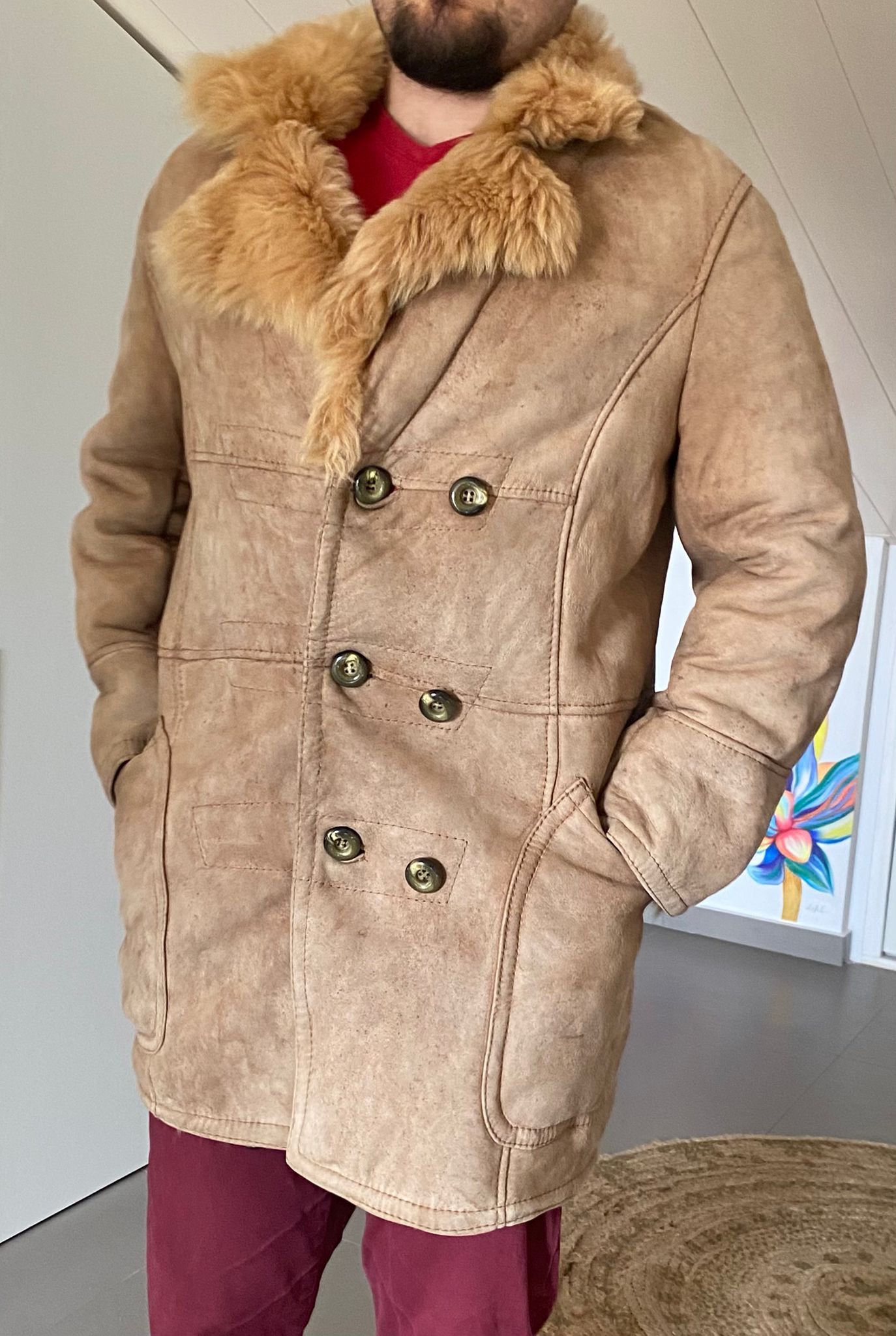 Other Original Shearling Sheepskin Fur Vintage Coat for Men M/L Size US M / EU 48-50 / 2 - 8 Thumbnail