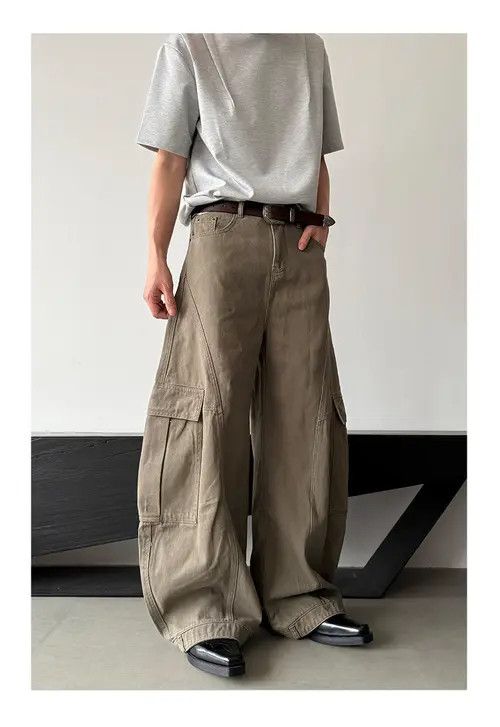 VIBE Khaki Cargo Wide Leg Pants Size US 33 - 3 Thumbnail