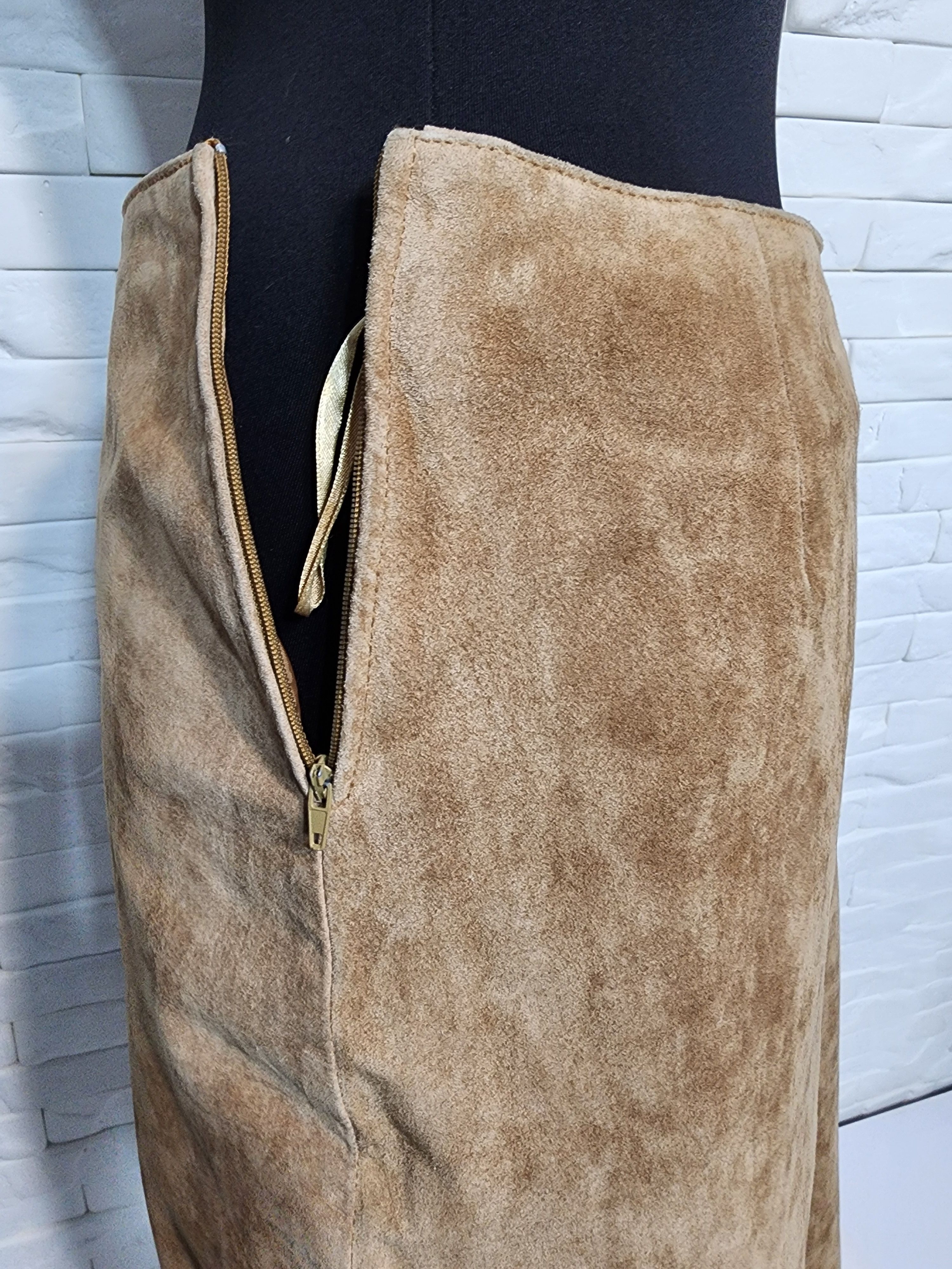Other Brown Suede Leather Skirt, Plastic Zipper Fasteners Size 32" / US 10 / IT 46 - 7 Thumbnail