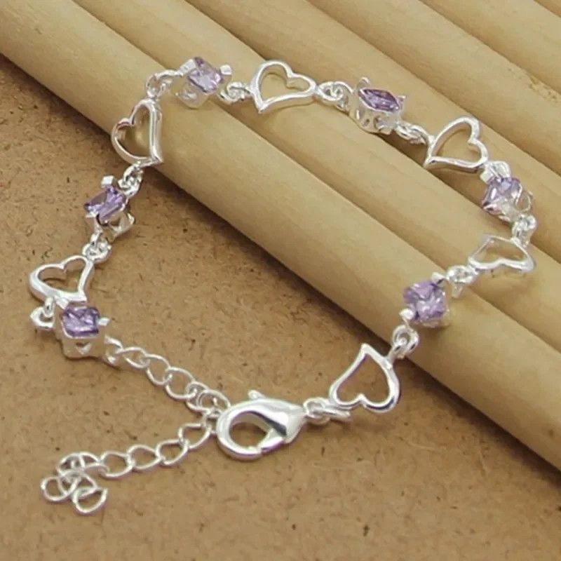 Jewelry Heart Purple Crystal Zircon Bracelet Size ONE SIZE - 4 Thumbnail