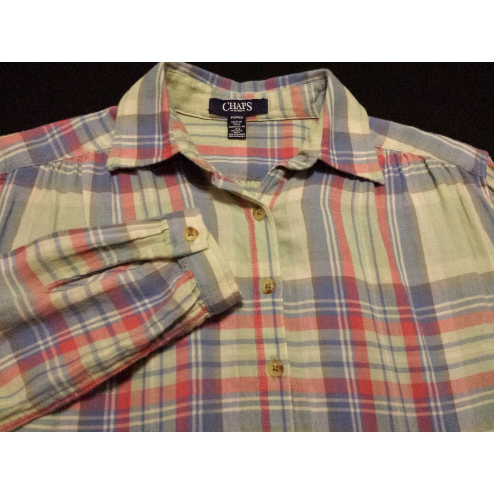 Chaps Chaps Shirt Multicolor Plaid Long Sleeve Button-Front Petite Small Pullover Blouse Women's PS Size S / US 4 / IT 40 - 2 Thumbnail