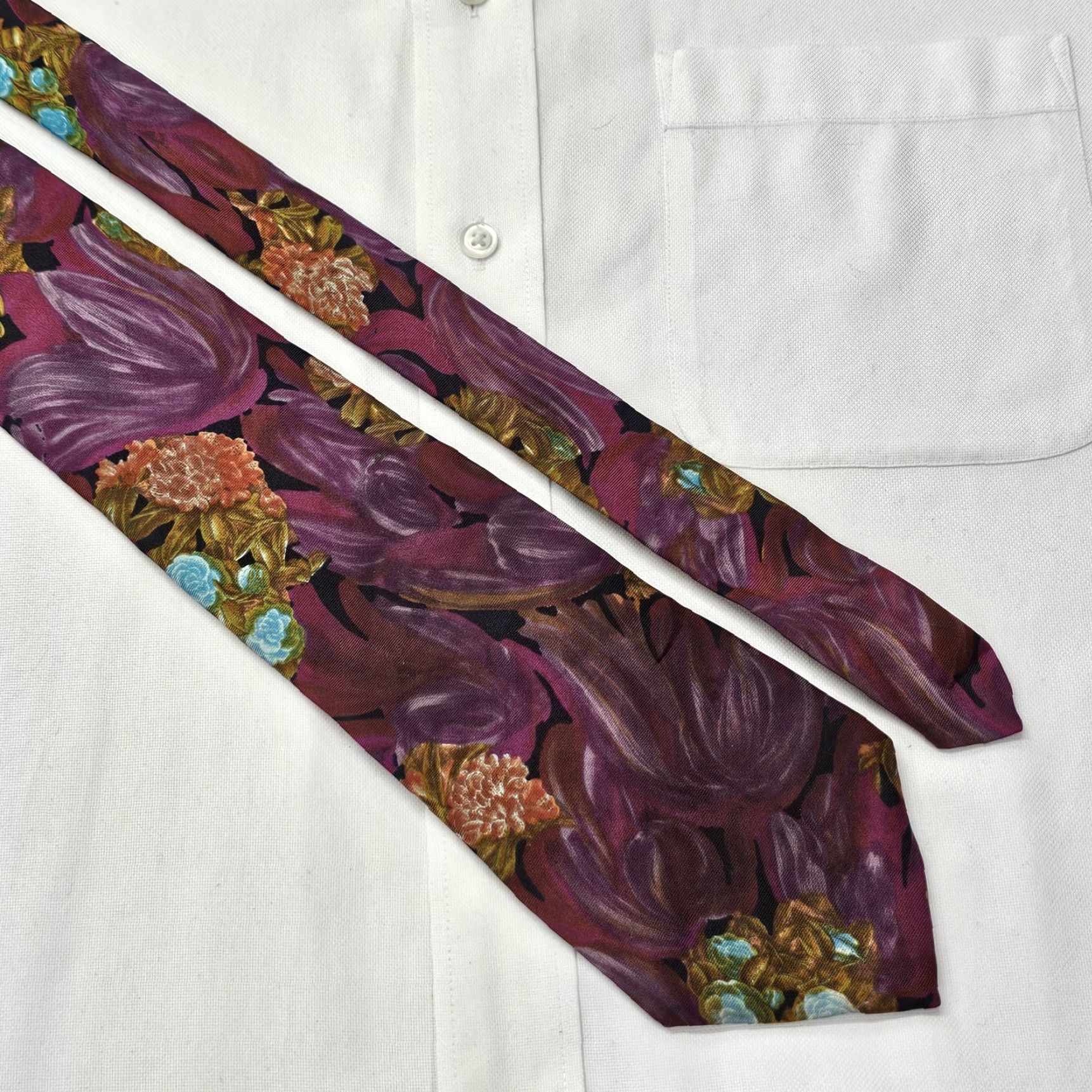 Vintage VINTAGE Don Loper Necktie Tie Men Silk Purple Floral 55.75"x4" Retro Size ONE SIZE - 3 Thumbnail