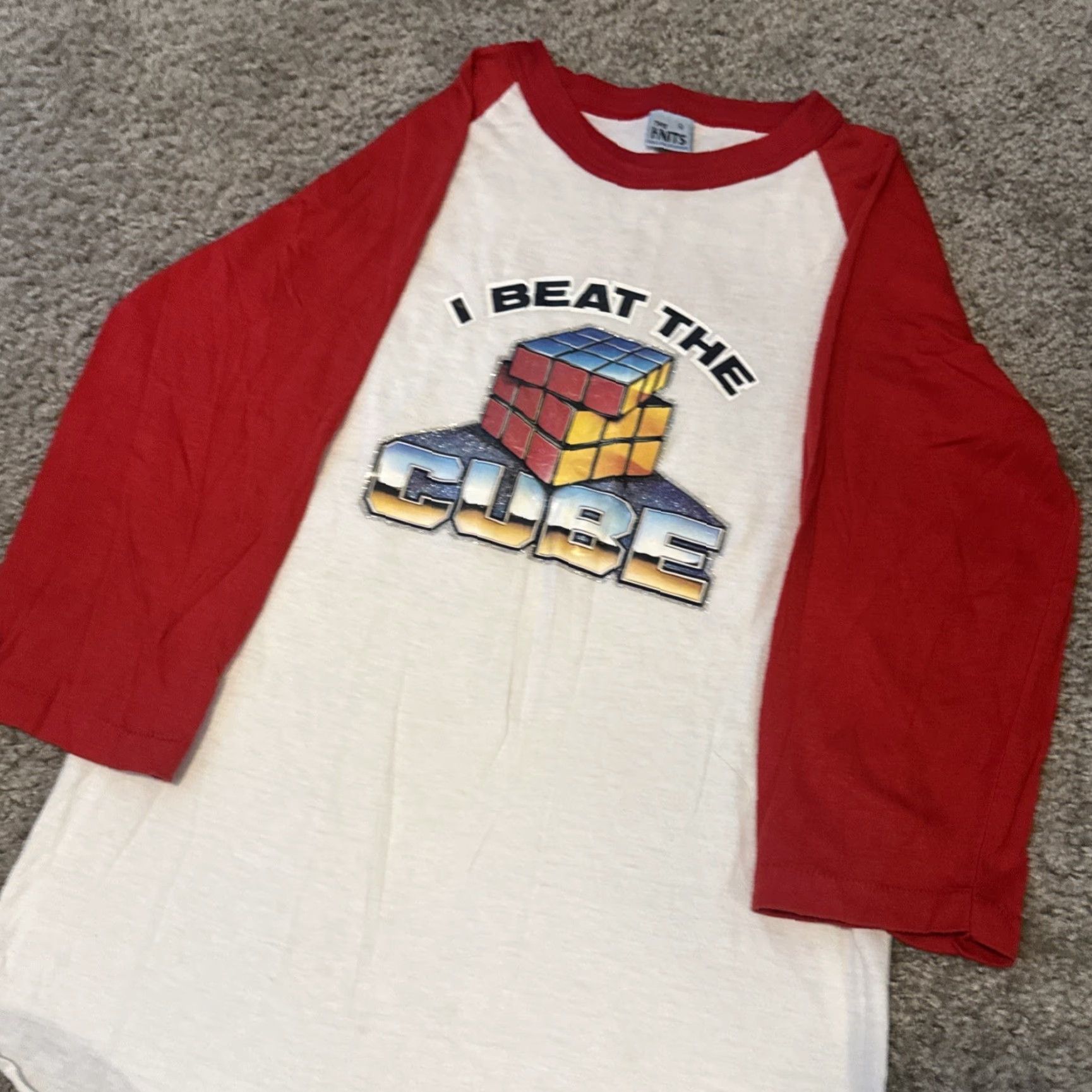 Vintage VINTAGE 80s I Beat The Rubix Cube Greg Raglan 3/4 Sleeve Baseball T-Shirt The Knits S White Mens Size US S / EU 44-46 / 1 - 4 Thumbnail