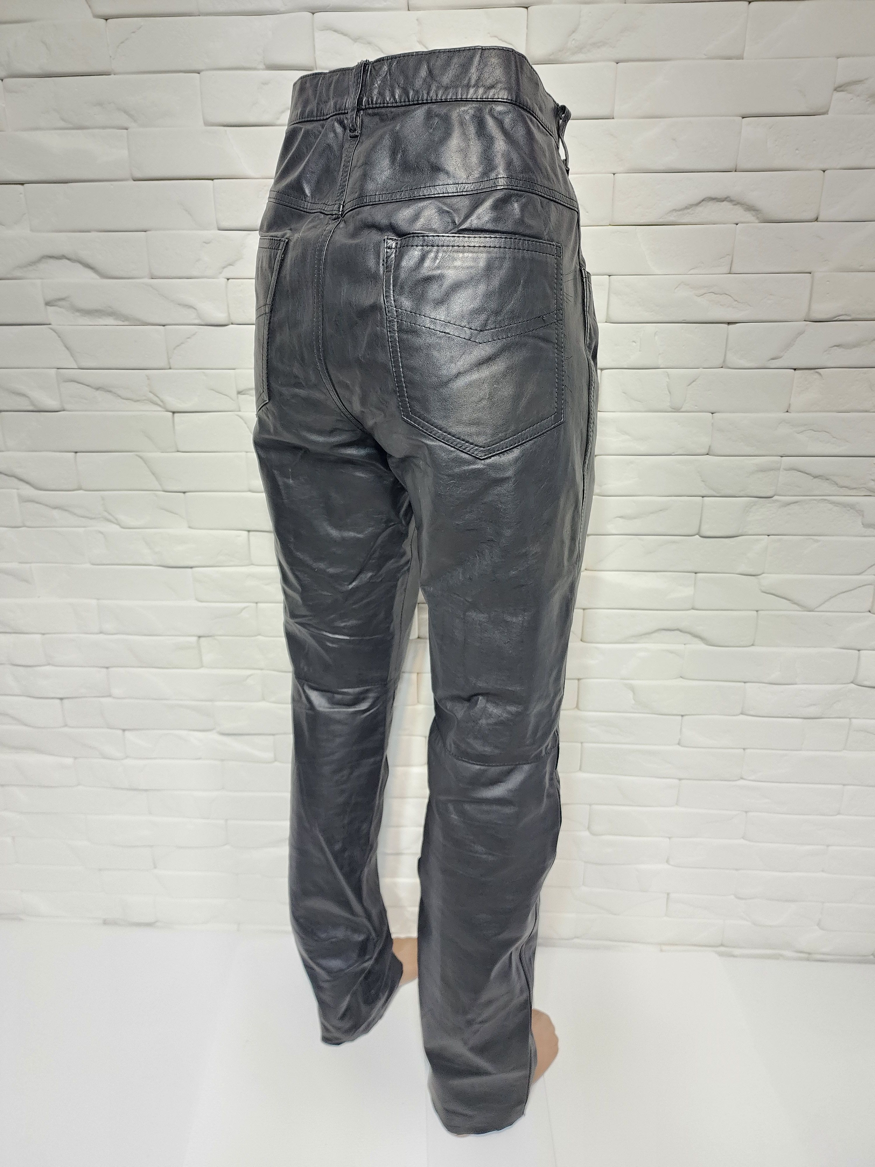 Genuine Leather Men's Black Leather Biker Pants Size 32" / US 10 / IT 46 - 6 Thumbnail
