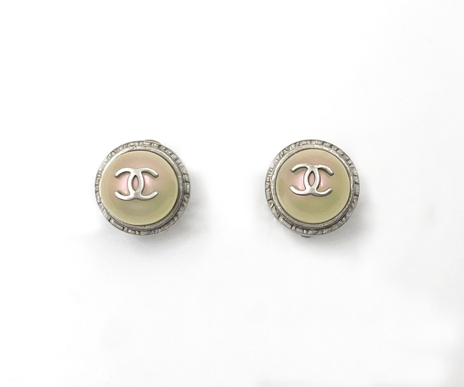 image of Hermes Chanel Silver Cc Iridescent Pearl Gumball Earrings, Women's