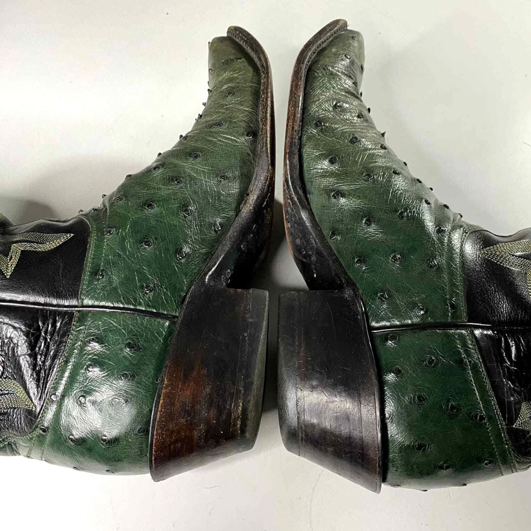 Vintage Lucchese Classics Exotic Full Quill Ostrich Boots Green 8D Men's Size US 8 / EU 41 - 6 Thumbnail
