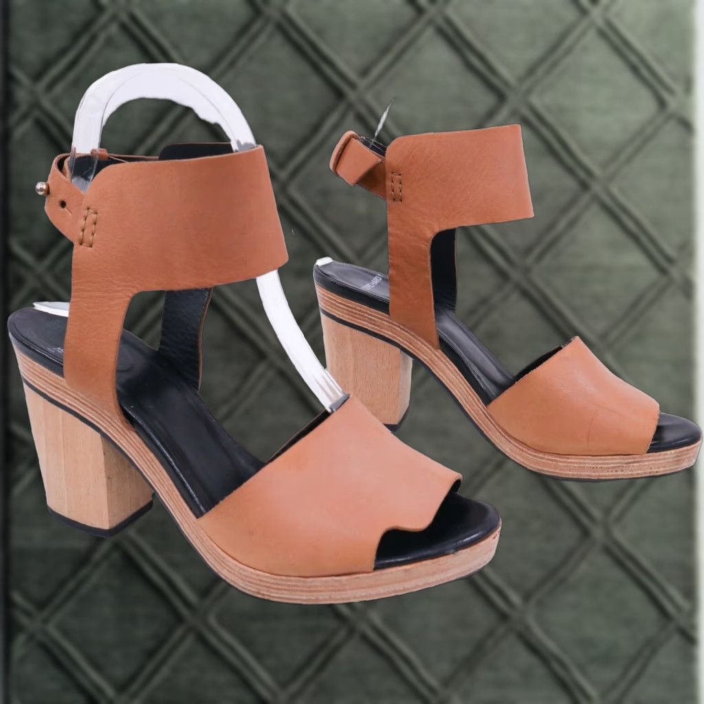 Pierre Hardy Sandals Womens 6.5 37 Beige Sand Leather Wooden Block Heel Shoes
