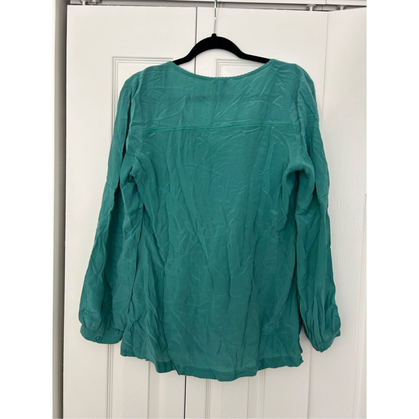 Loft Soft Surroundings Green Blue Teal Button Blouse, 100% Silk T Size S / US 4 / IT 40 - 8 Thumbnail
