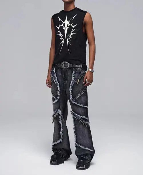 VIBE Vintage deconstructed washed distressed fringed jeans Size US 34 / EU 50 - 7 Thumbnail
