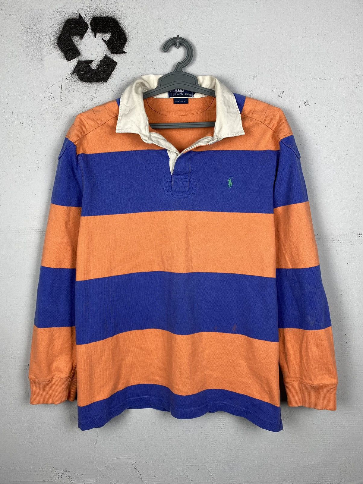 Pre-owned Polo Ralph Lauren X Ralph Lauren Rugby Vintage Polo Ralph Laurent Striped Rugby Shirt In Blue/orange
