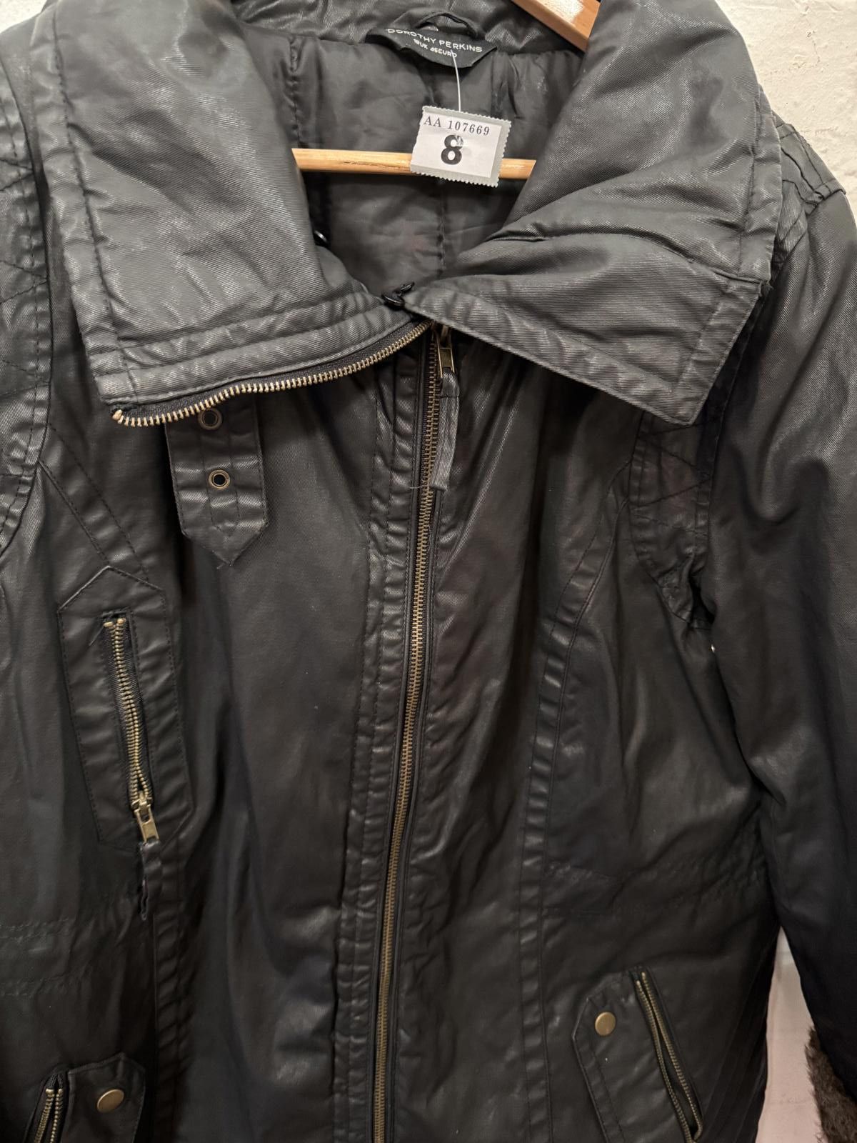 Other Dorothy Perkins Black Faux Leather Coat with Faux Fur Trim Size S / US 4 / IT 40 - 3 Thumbnail