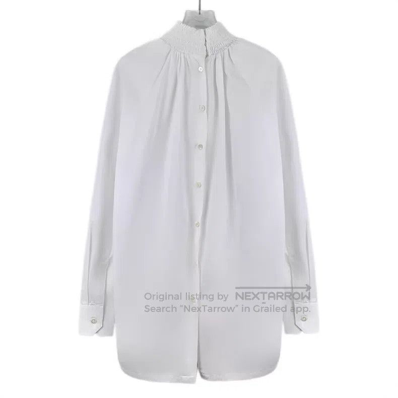 Prada Prada White button design cotton high-neck pleated long-sl Size XS / US 0-2 / IT 36-38 - 2 Thumbnail