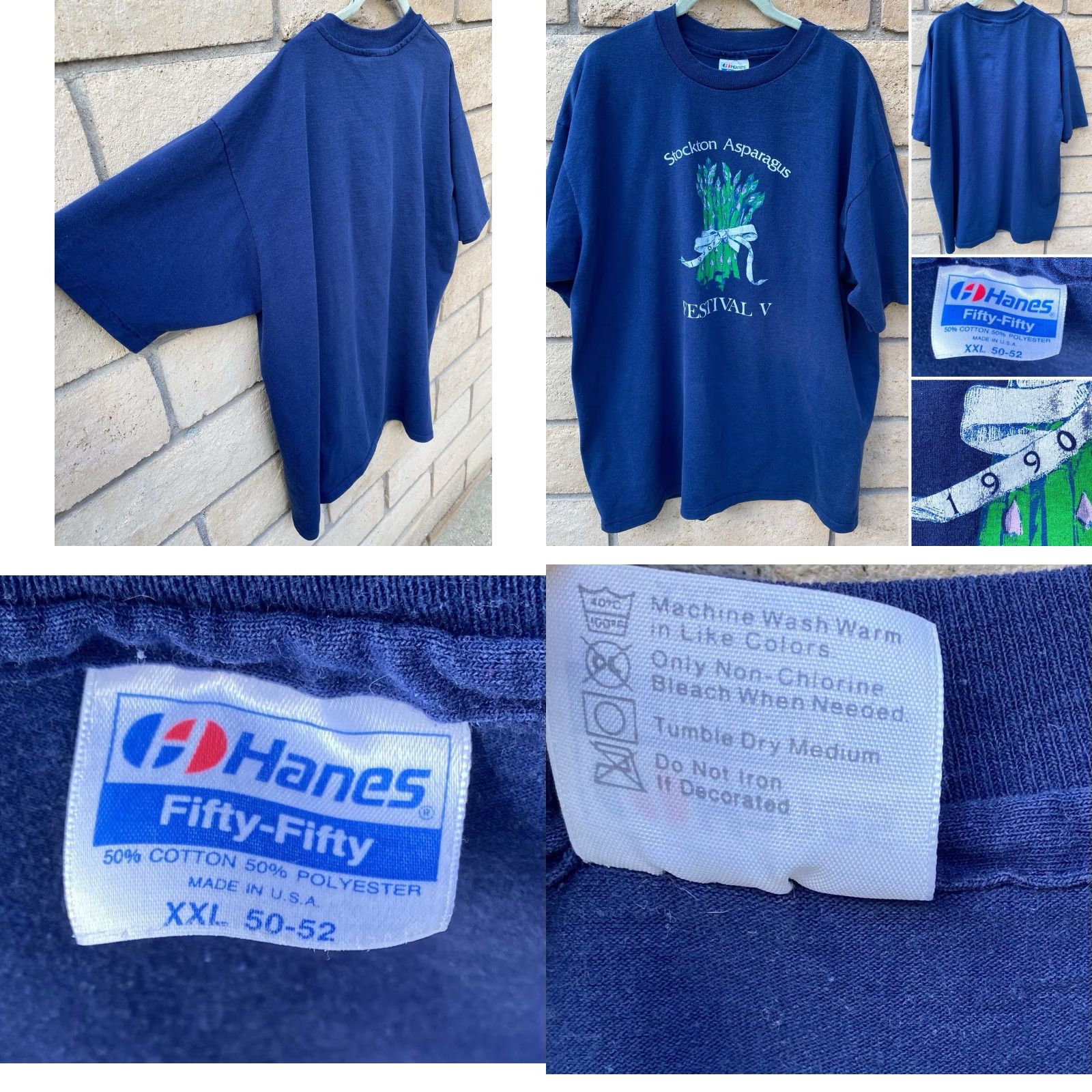 Hanes VINTAGE Stockton Asparagus Festival T-Shirt Blue Hanes Fifty-Fifty XXL 2XL Men Graphic 90s California 1990s Short Sleeve Crew Neck Shirt Mens Size US XXL / EU 58 / 5 - 8 Thumbnail