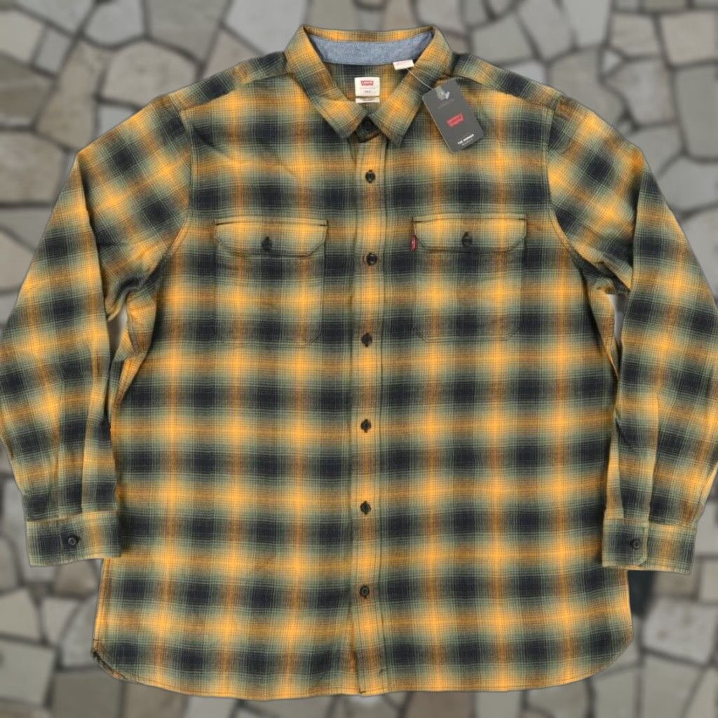 Vintage Levis The Worker Flannel Cotton Plaid Button Up Shirt Orange Men's 3XLT Size US XXL / EU 58 / 5 - 1 Thumbnail