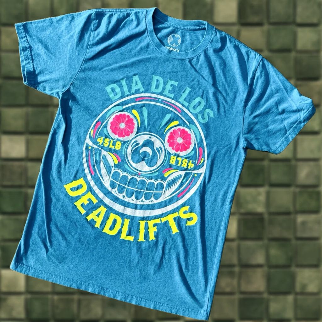 Y/Project Dia De Los Deadlifts T Shirt Mens M Blue Sugar Skull Gym Deadlift Tee Size US M / EU 48-50 / 2 - 1 Thumbnail