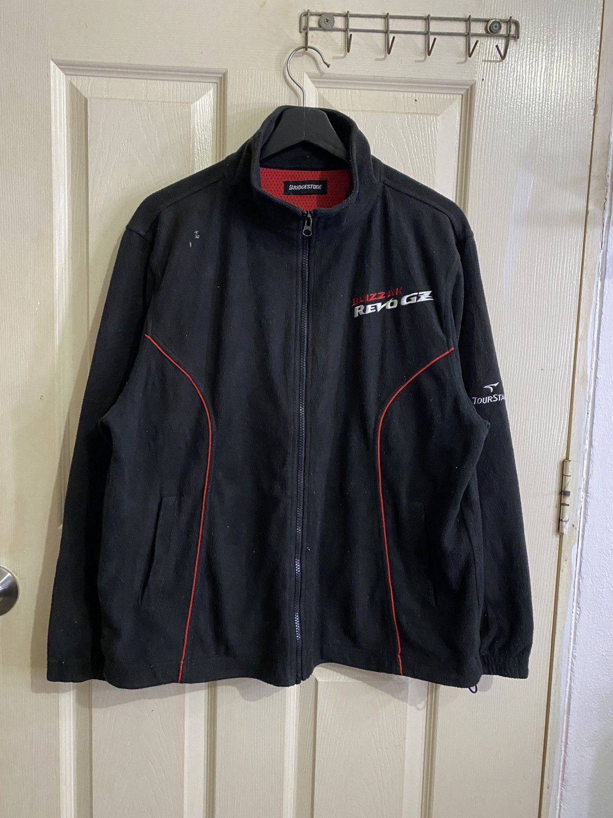image of Vintage Y2K Blizzak X Bridgestone X Tourstage Fleece Jacket in Black, Men's (Size Medium)