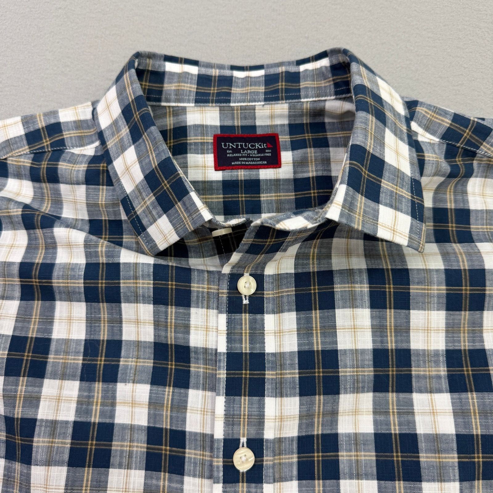 UNTUCKit Untuckit Shirt Large Blue Plaid Check Button Up Long Sleeve Size US L / EU 52-54 / 3 - 3 Thumbnail